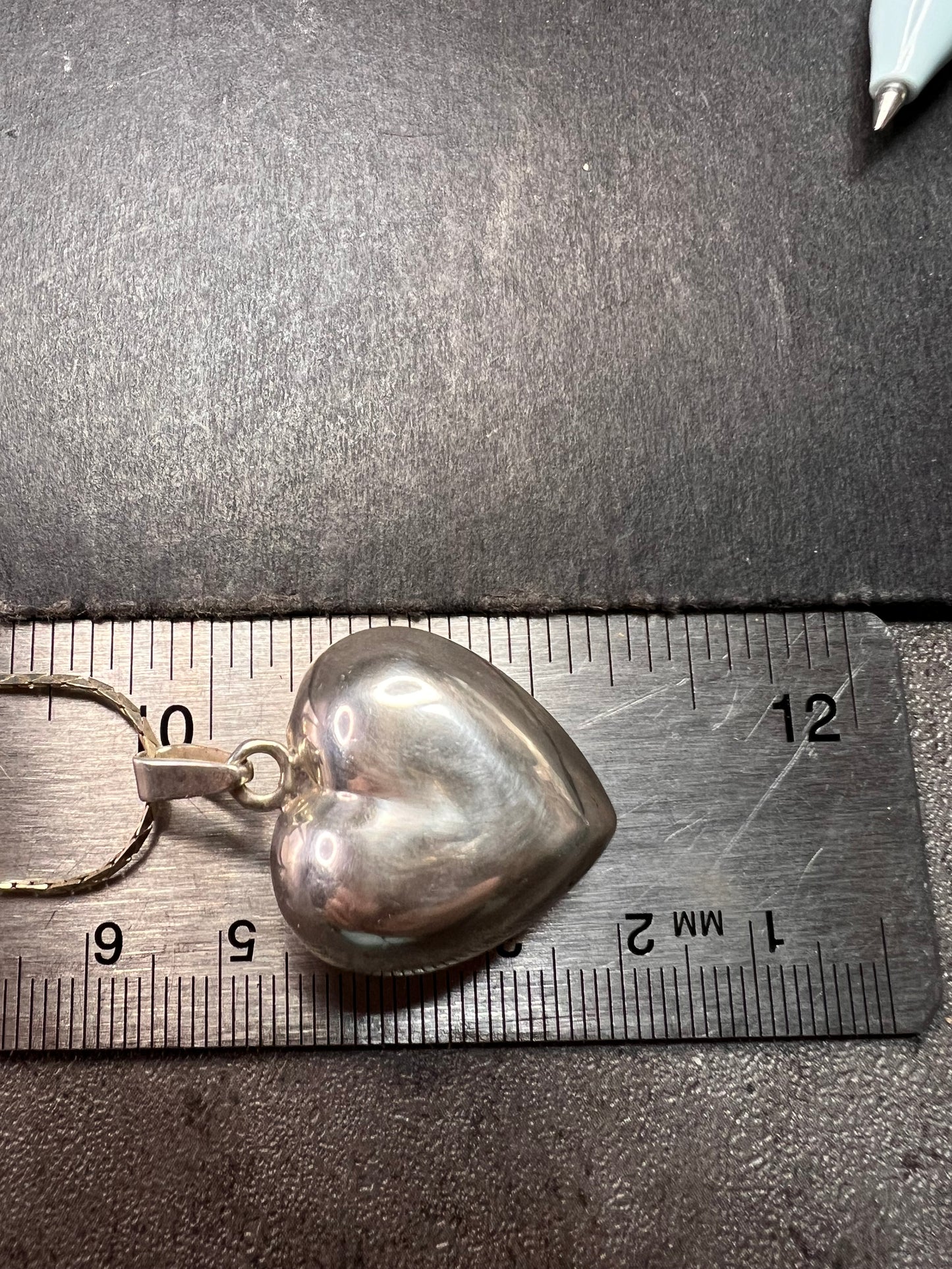 Vintage Sterling Puffy Heart Harmony Pendant on 20” Diamond-Cut Chain