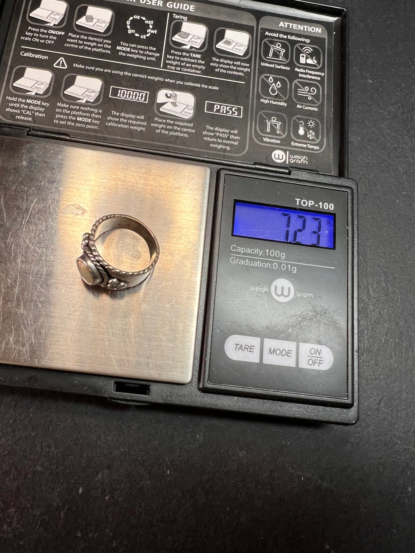 Vintage Sterling Silver Size 6 Ring | Artisan Style Green Cabochon Band