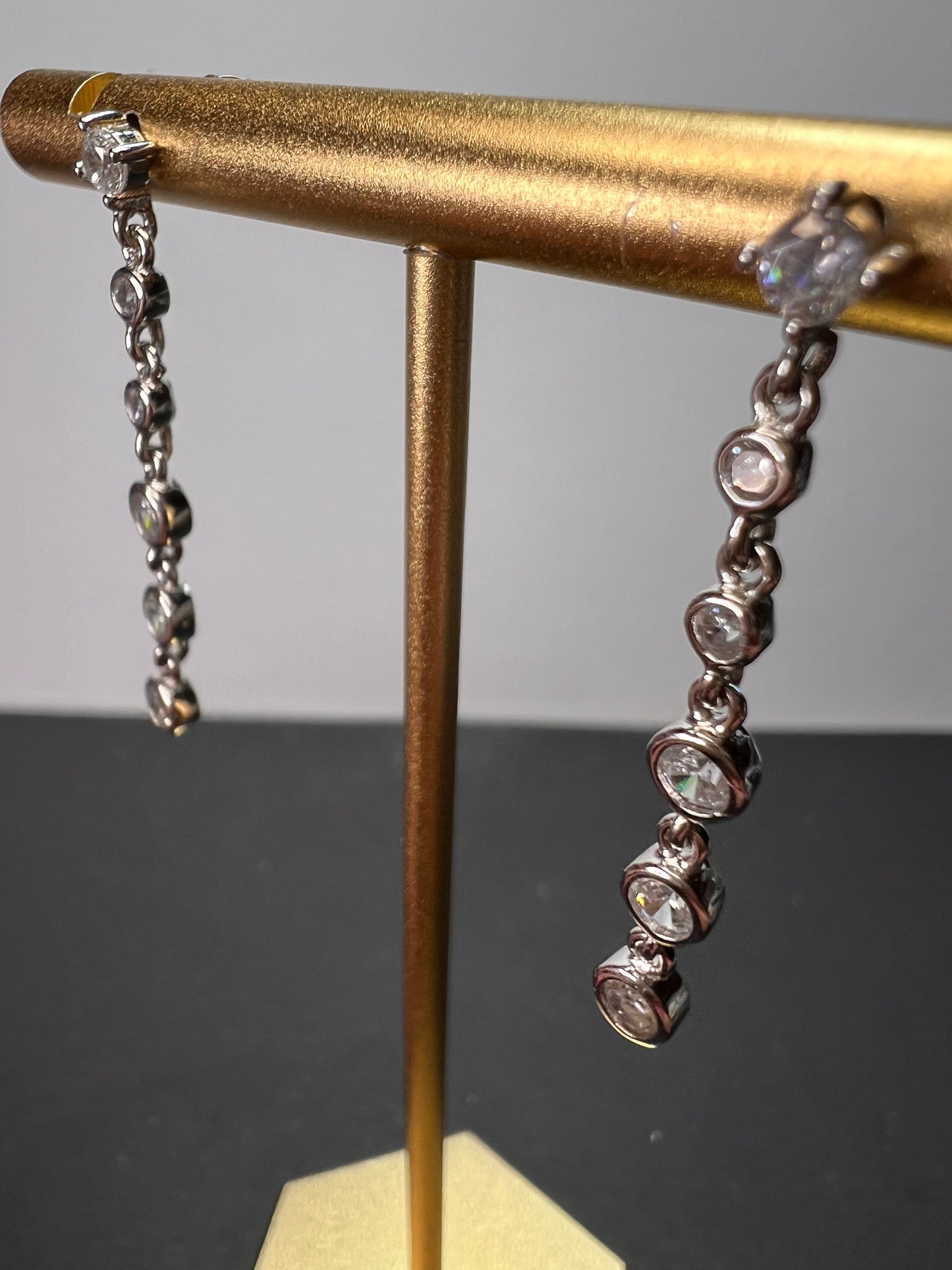 Long CZ sterling silver bubble drop earrings