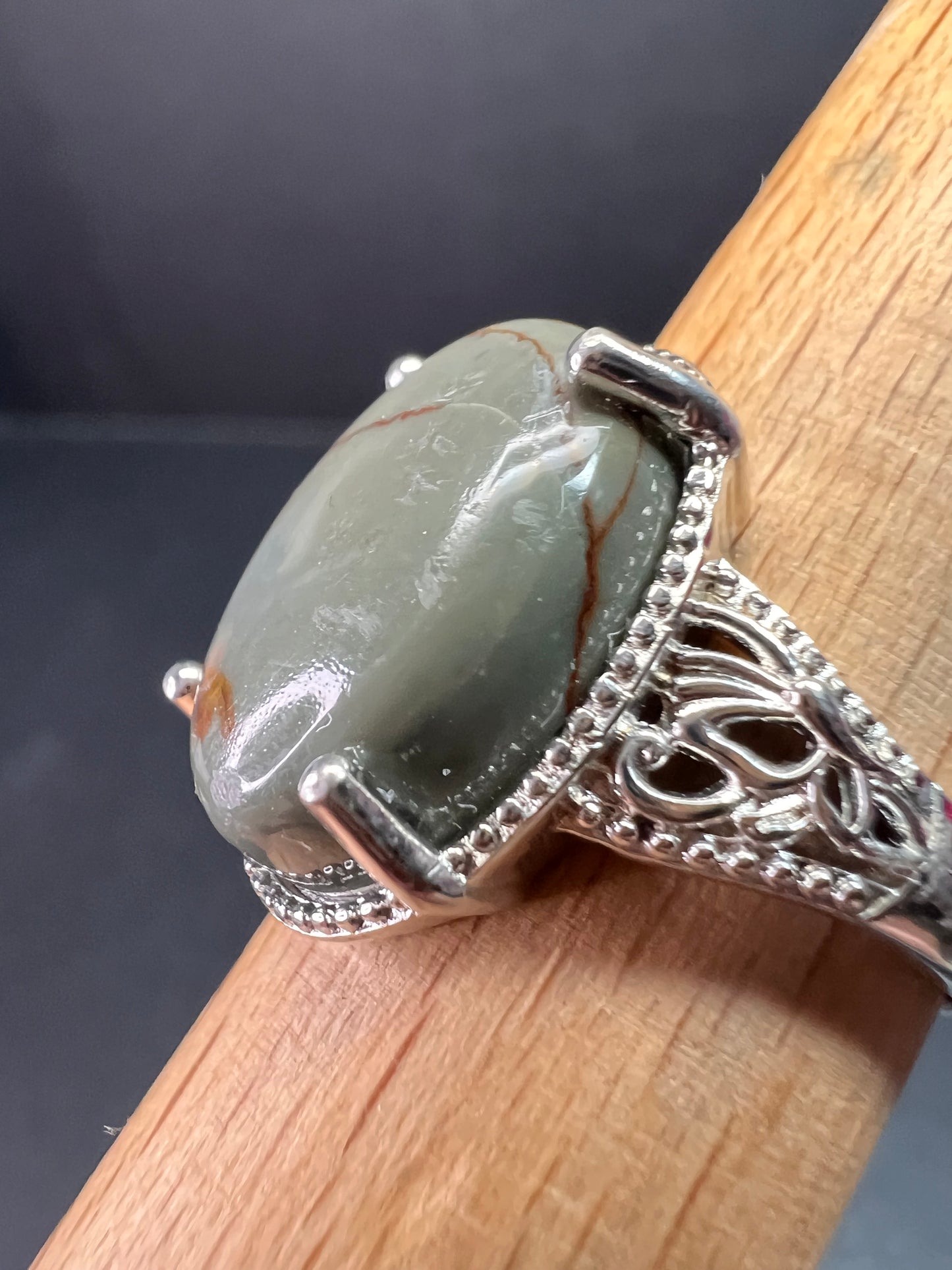 NEW Venus Jasper ring in platinum over brass size 10