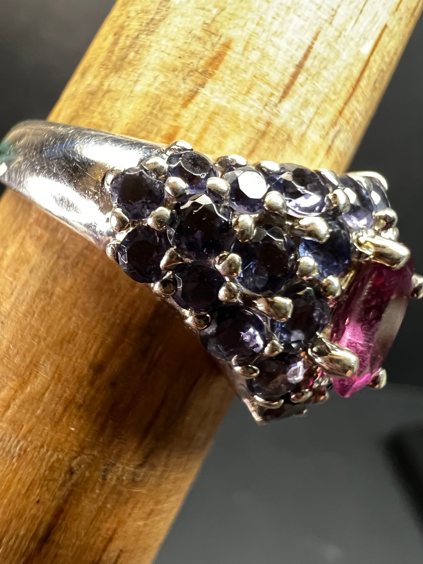 Pink Tourmaline Tanzanite Sterling Silver Cluster Ring Size 7