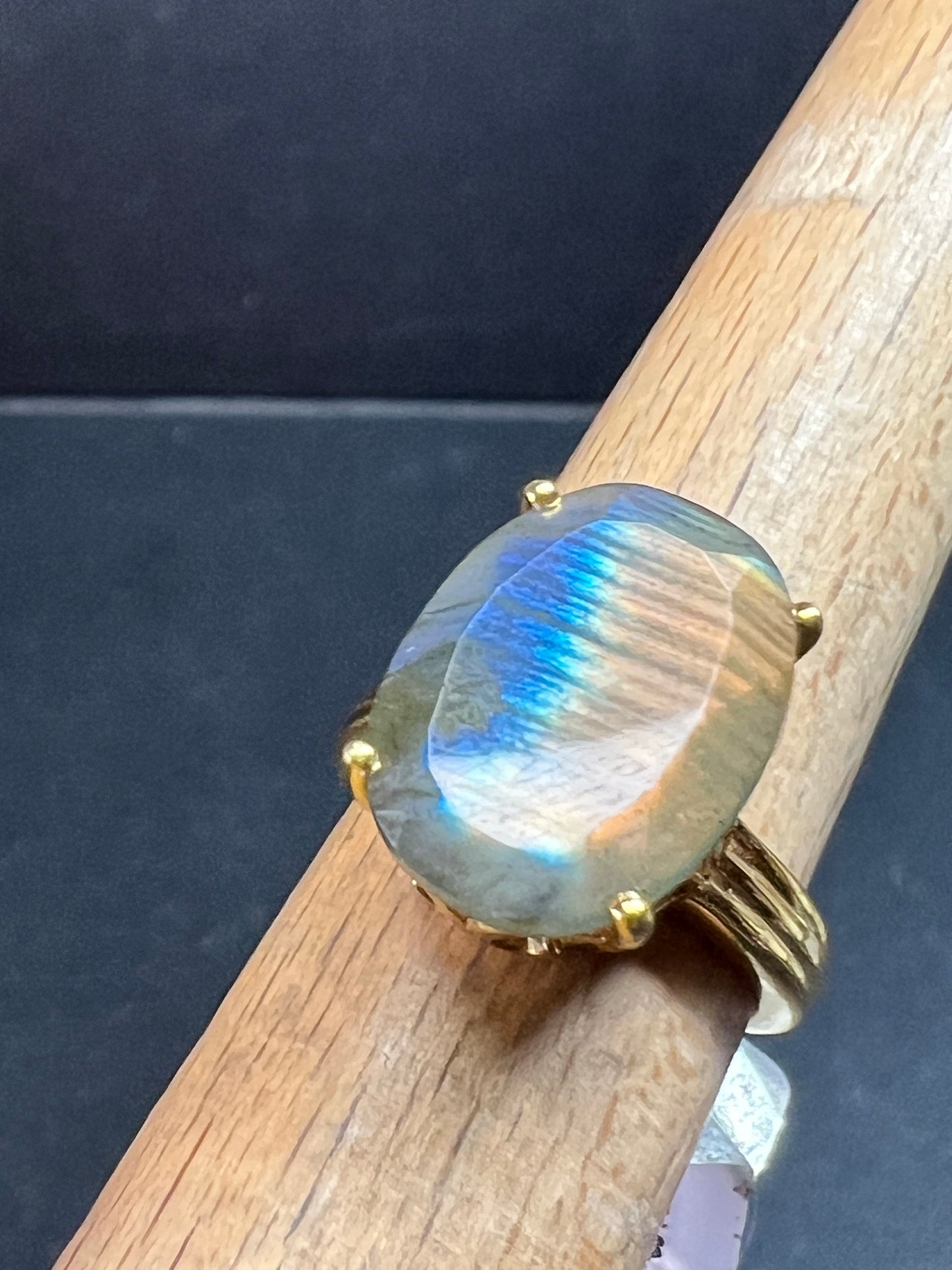 NWT Labradorite Gold Over 925 Sterling Ring Size 7 16x11mm Oval