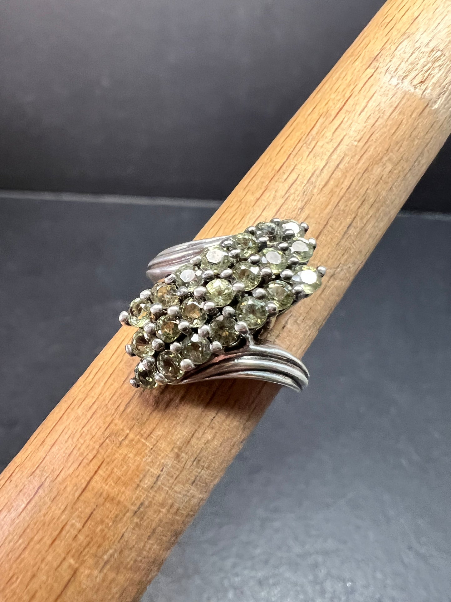 Vintage Sterling Silver Green Sapphire Cluster Ring Size 7