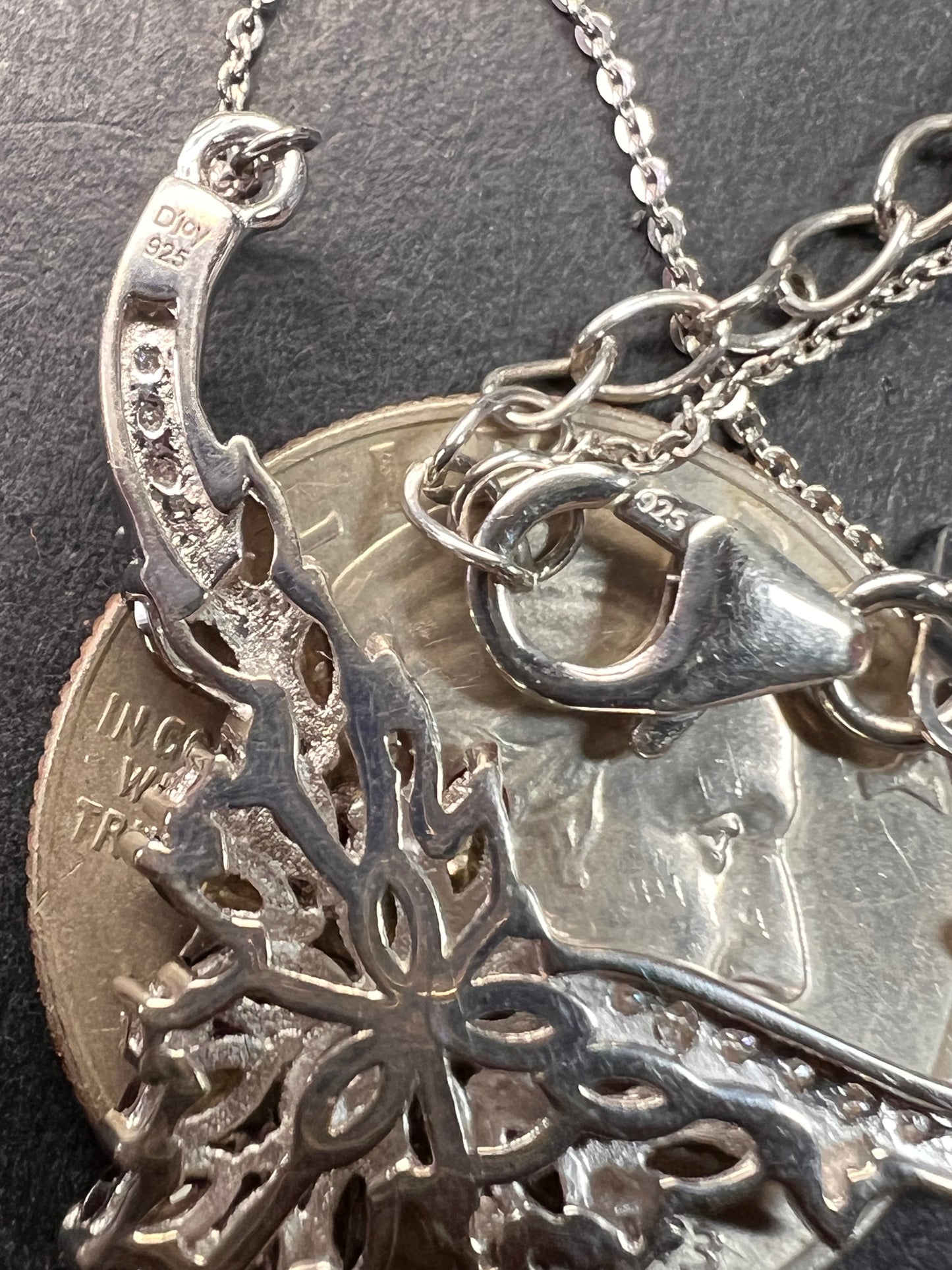 NEW Andalusite and Moissanite floral necklace in rhodium over sterling silver