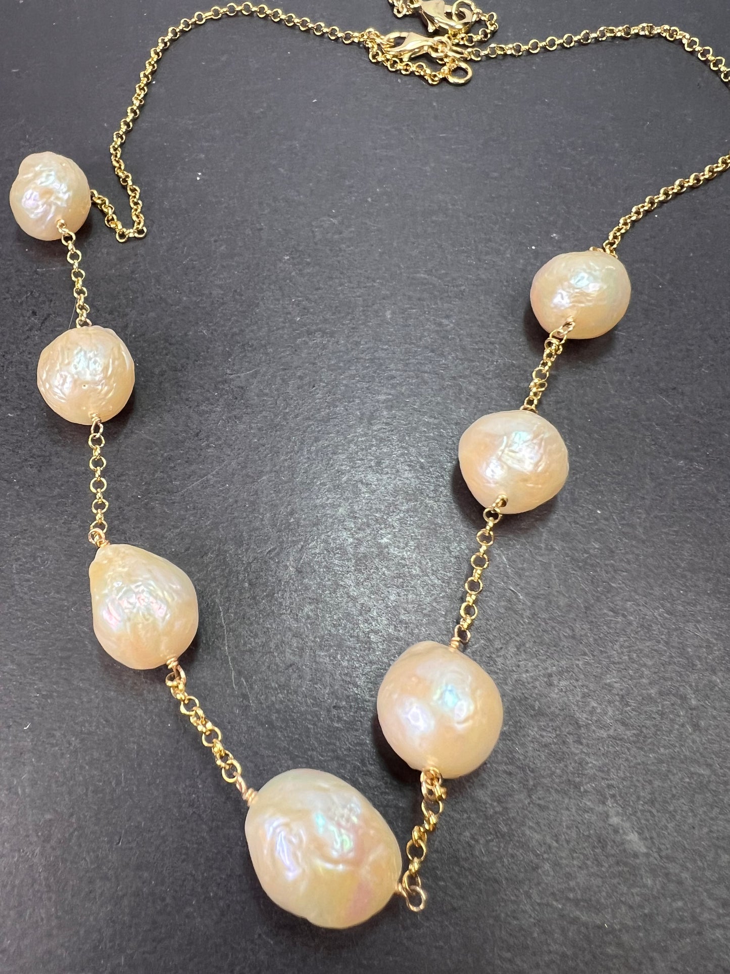 13-15mm baroque pearl station necklace in gold over sterling silver