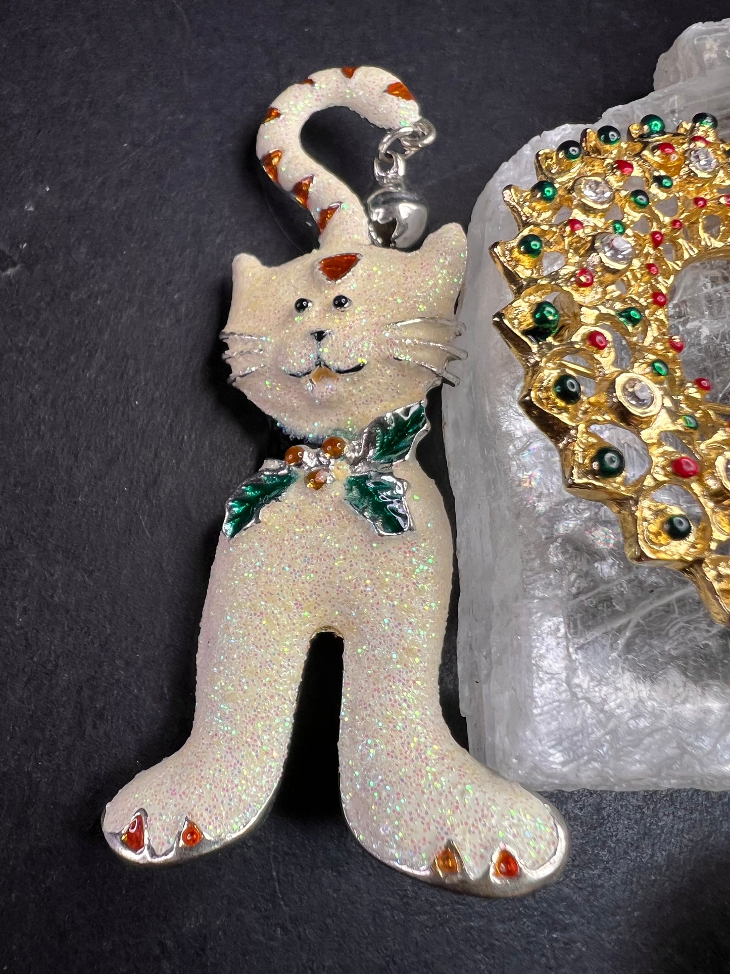 Vintage Christmas Brooch Lot of 6 Holiday Wreath Cat Tree Enamel Pins