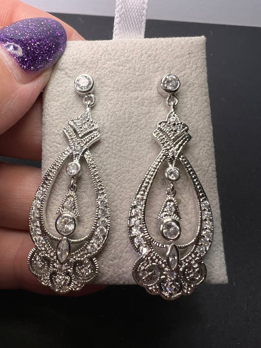 White CZ sterling silver chandelier earrings