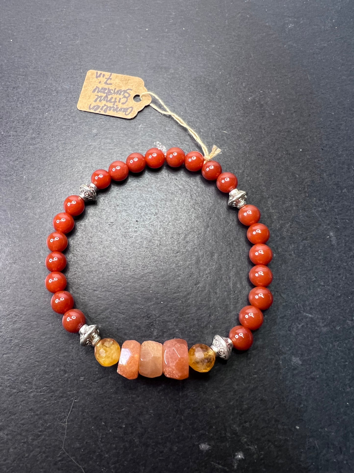 Carnelian, citrine , and sunstone stretch bracelet 7 inch