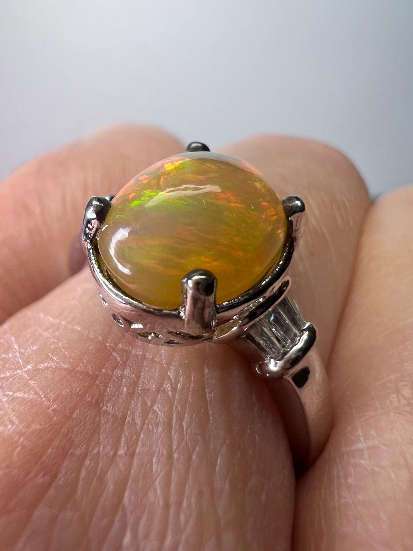 Ethiopian welo opal and diamond ring size 9