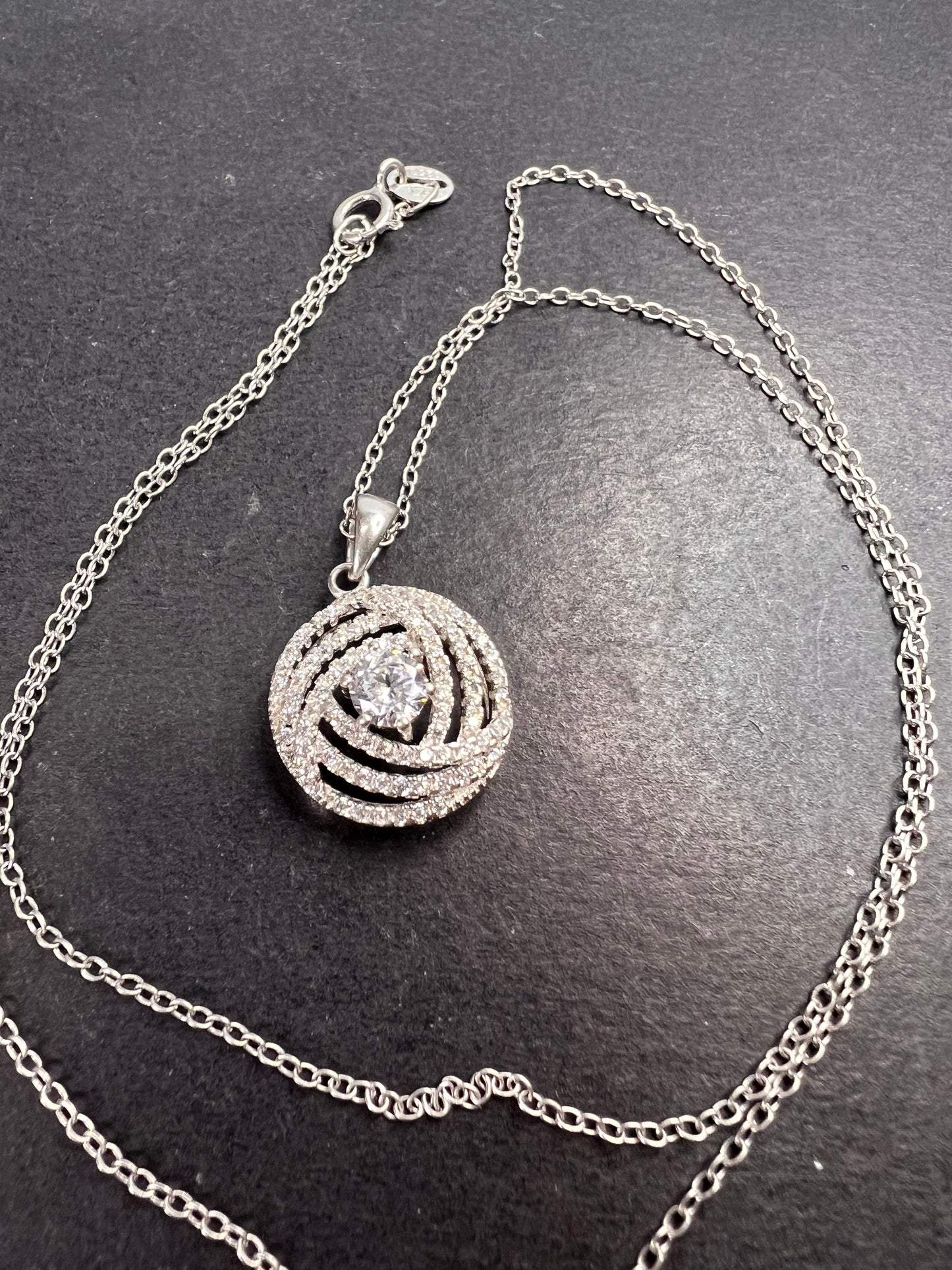 Cz swirl circle sterling silver pendant and chain