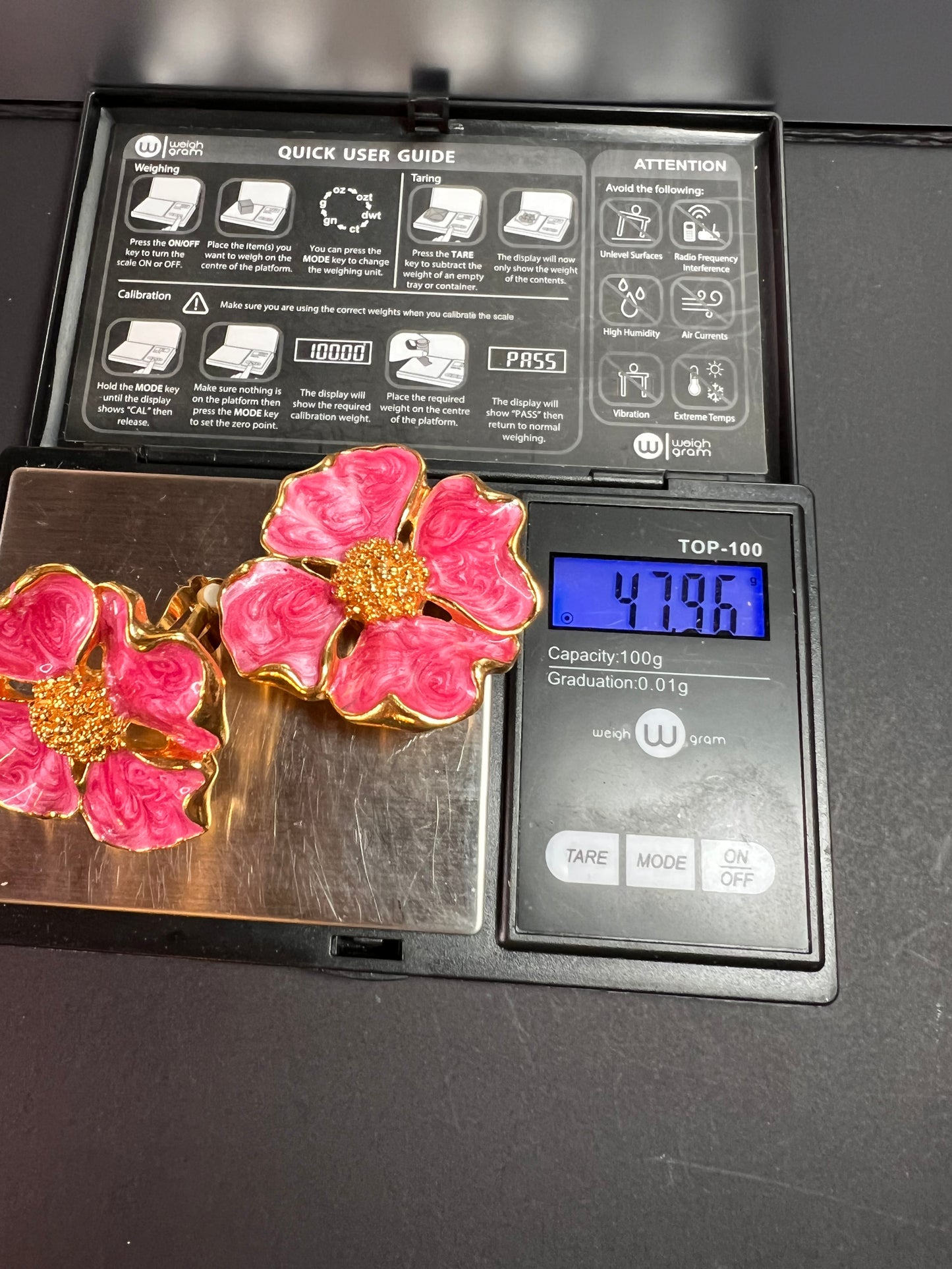 Vintage Avon Pink Dogwood Clip On Earrings Gold Tone Enamel Floral