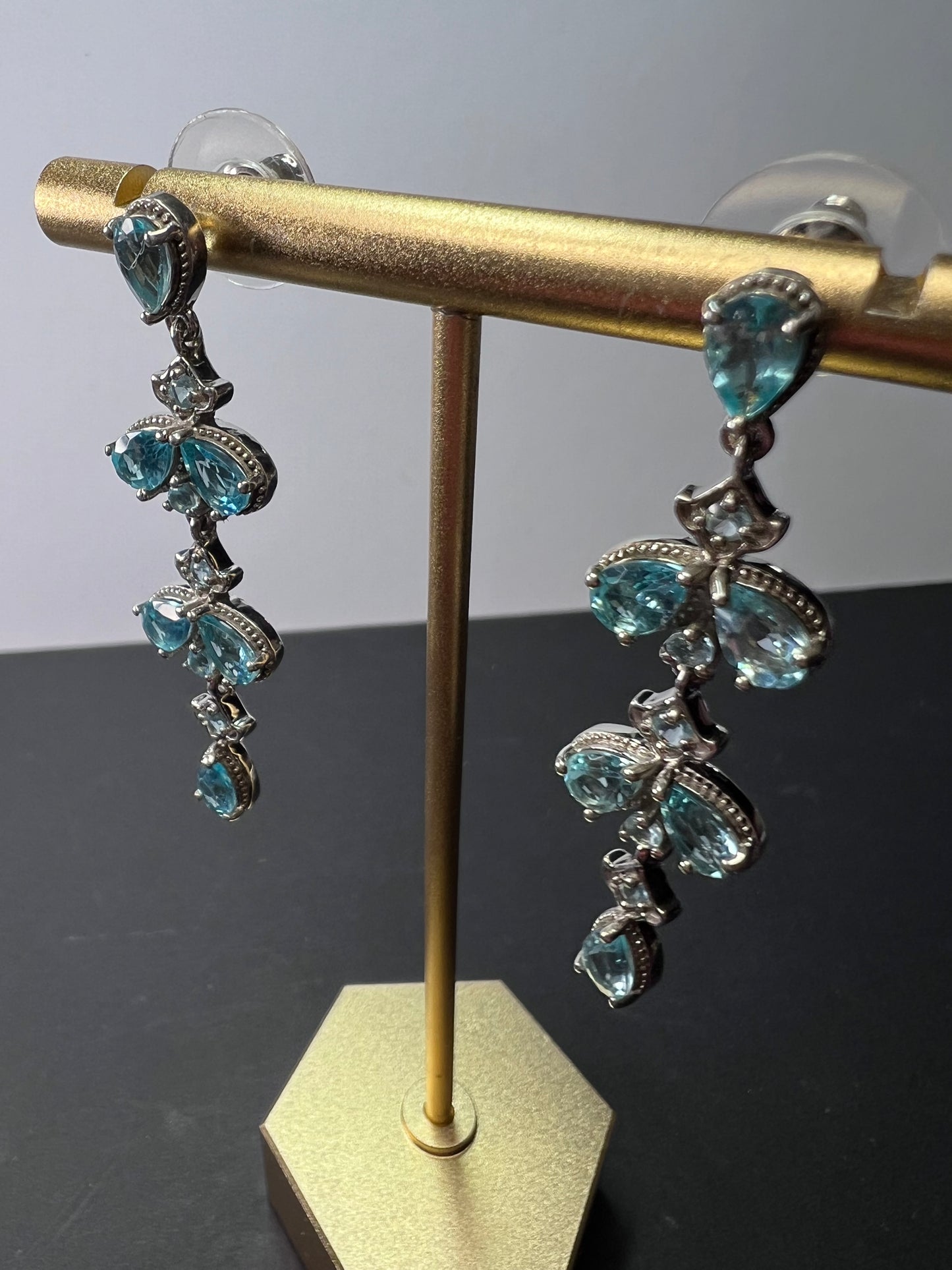 Blue apatite sterling silver chandelier earrings