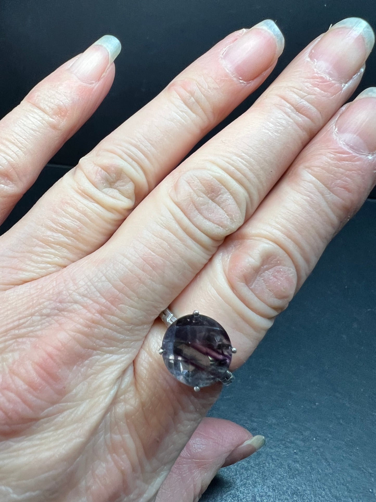 Vintage Sterling Silver Rainbow Fluorite Ring Size 9