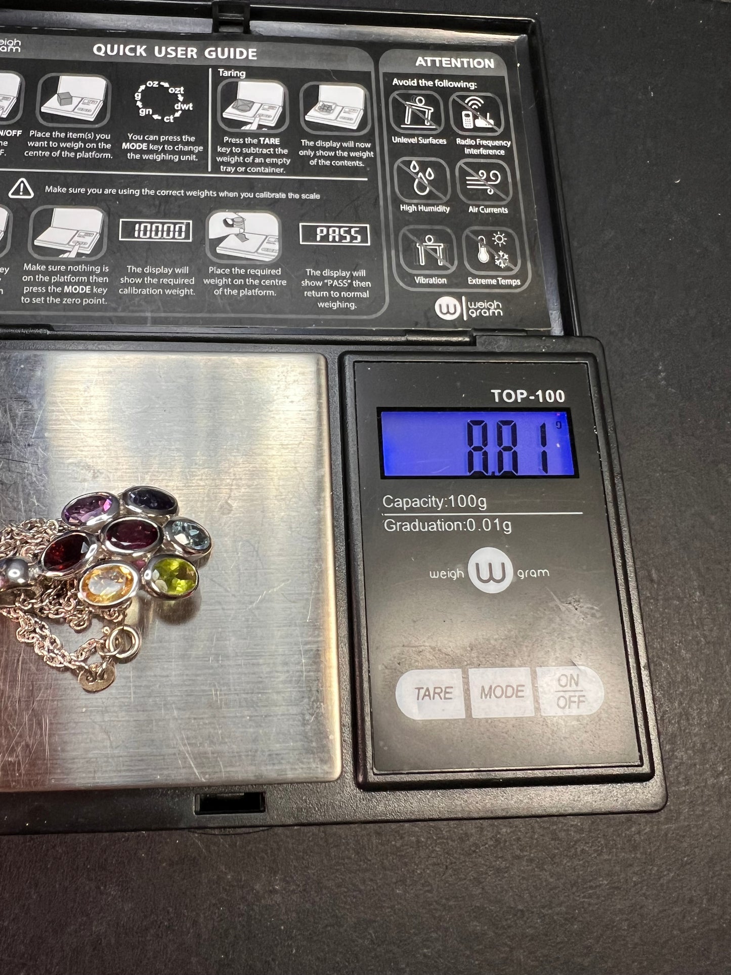 Vintage multi gemstone cluster pendant necklace in sterling silver