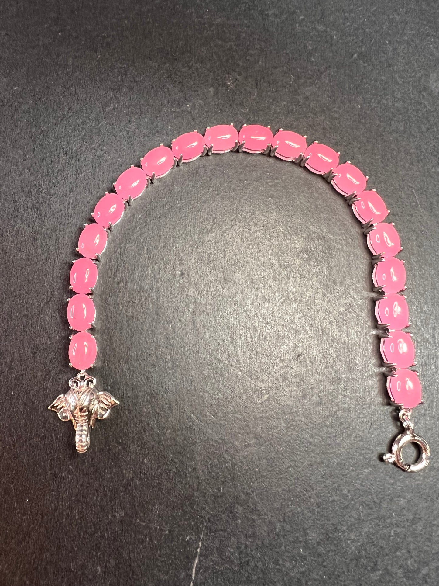 NEW Pink Jade sterling silver elephant tennis bracelet