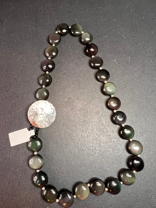 NEW rainbow obsidian and sterling silver necklace