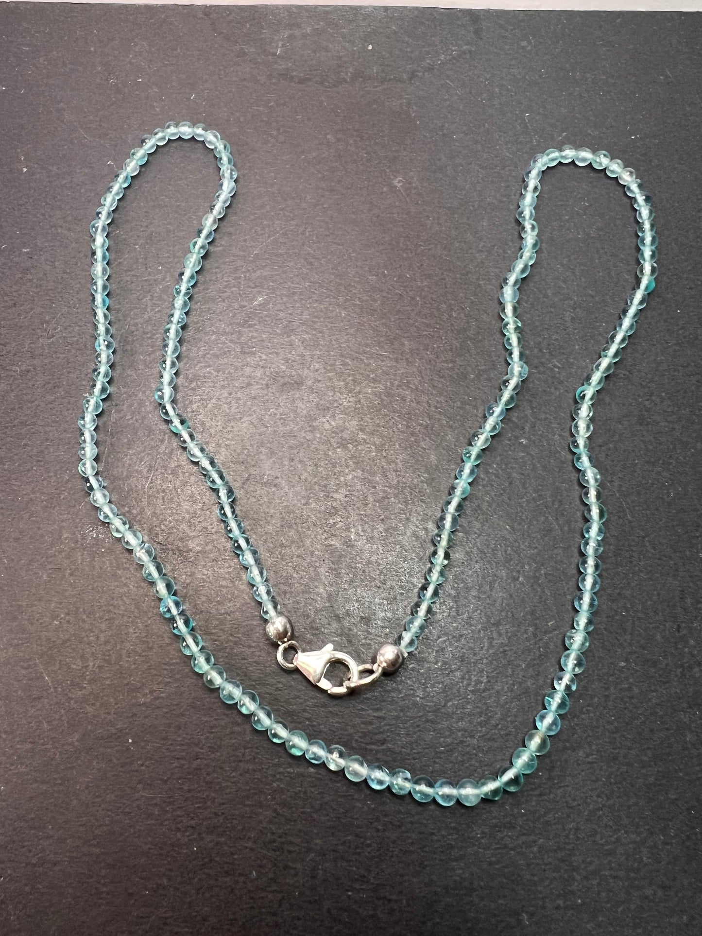 Blue apatite 2mm beaded necklace with sterling silver clasp