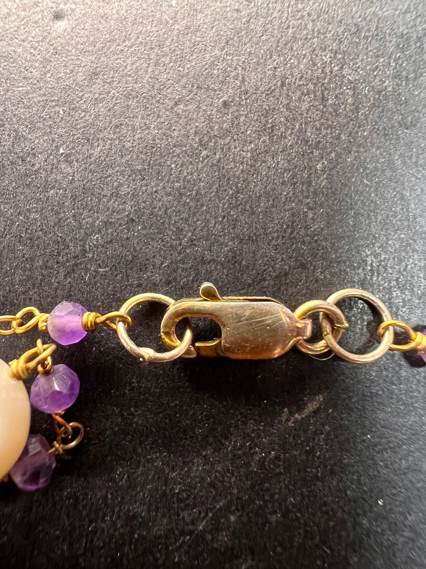 Amethyst and pearl 30 inch station necklace in sterling silver
