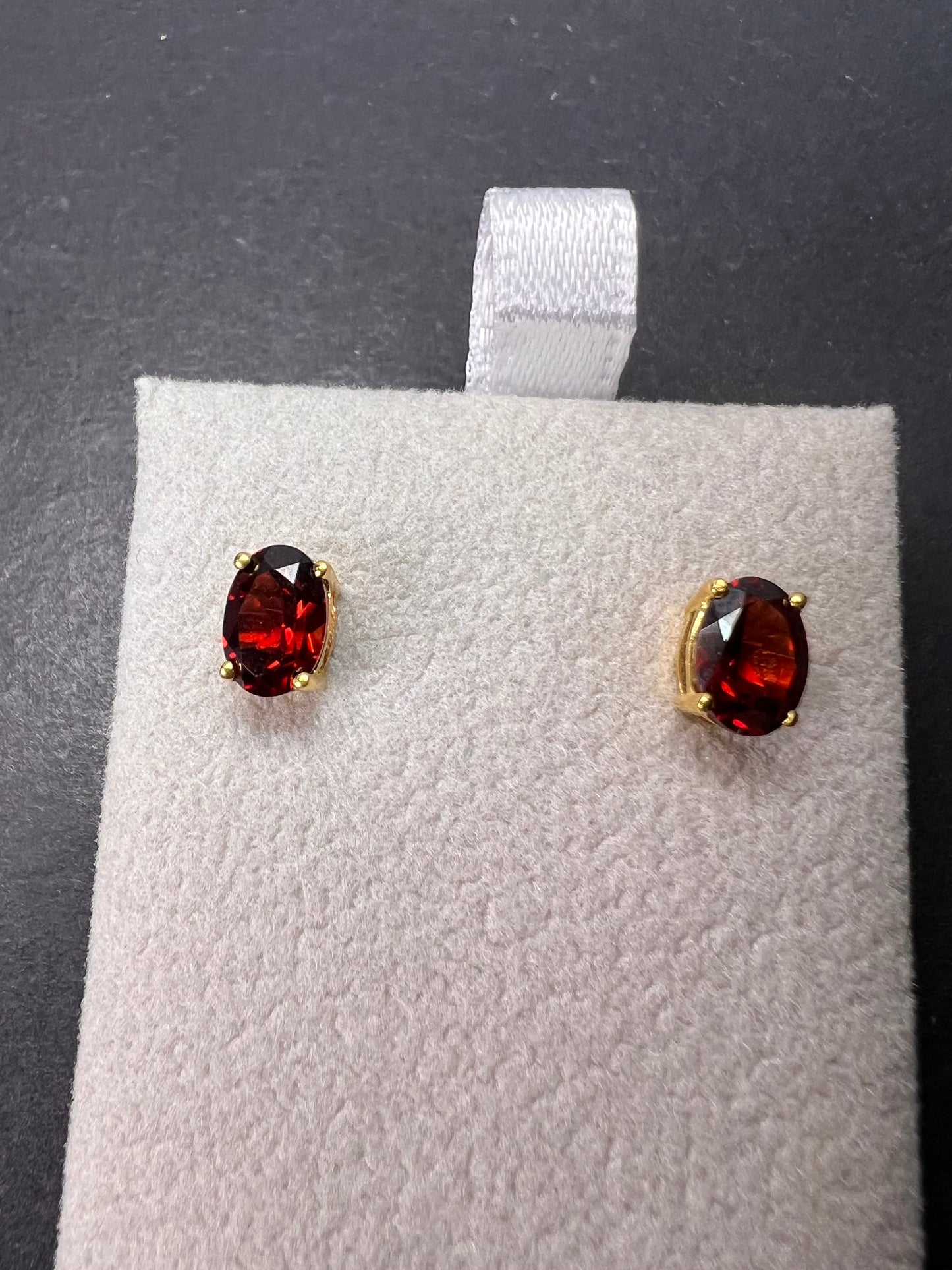 Mozambique garnet stud earrings in 14k yellow gold over sterling silver 2.0 ctw