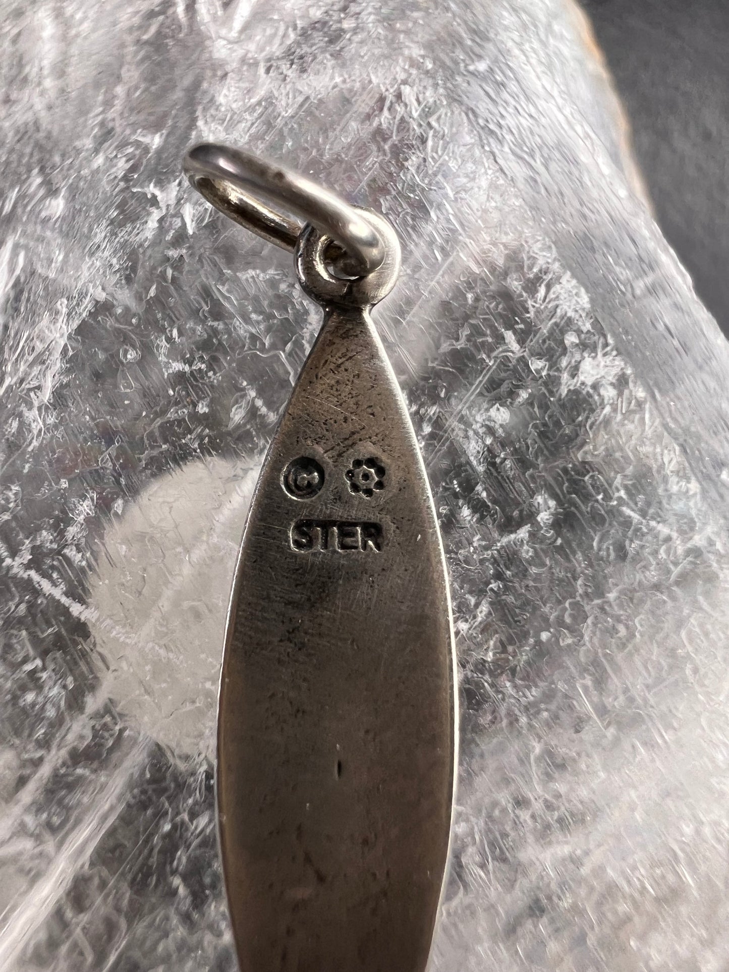 Vintage Dead Stock Sterling Silver Ichthys Cross Pendant, Signed Ster