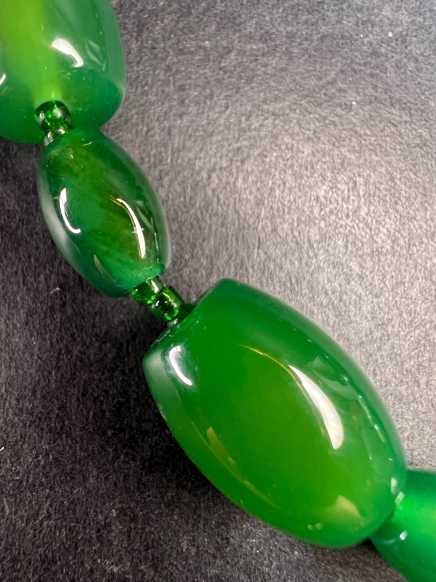 Green onyx beaded necklace with sterling silver toggle clasp