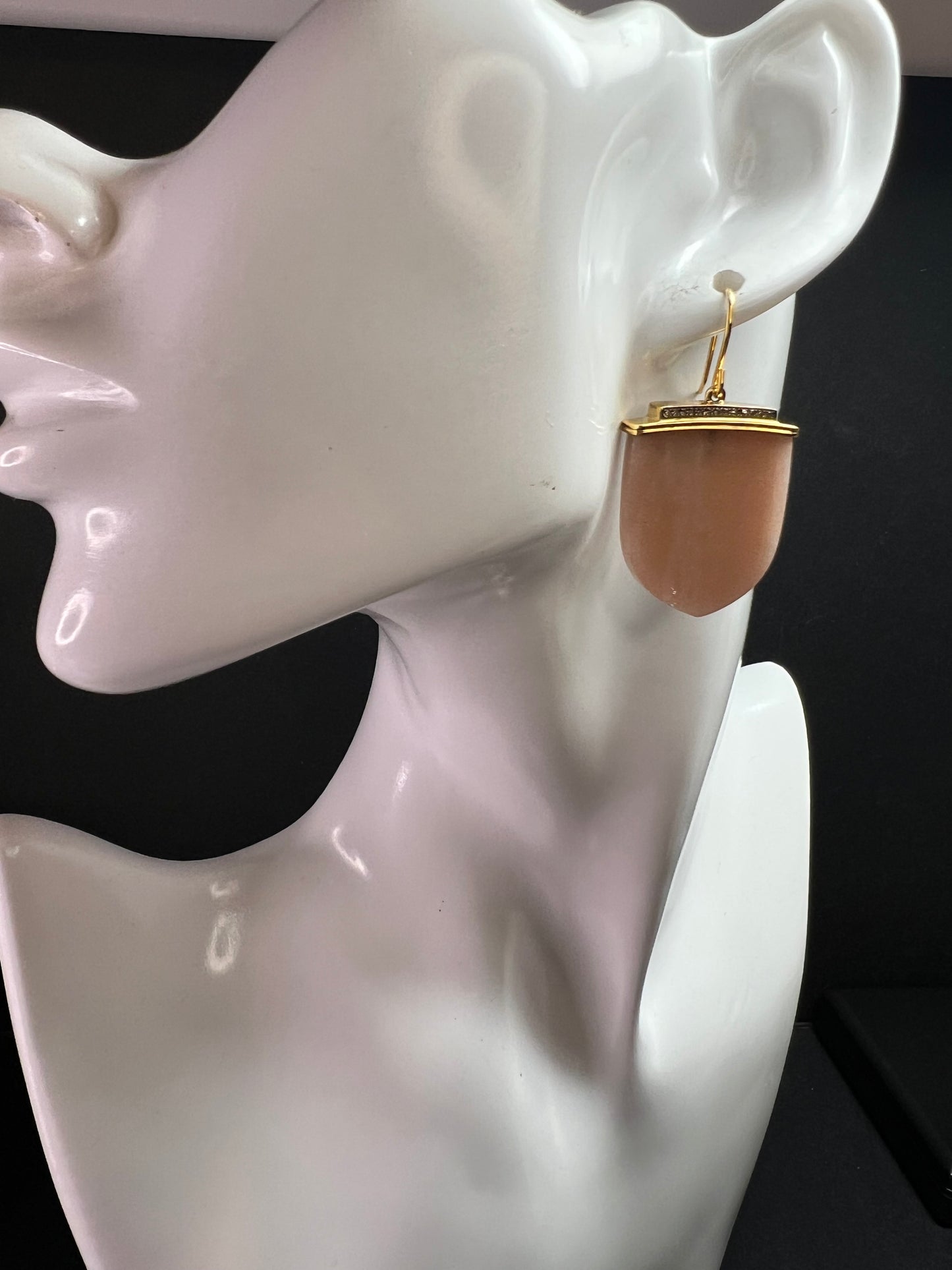 NEW Carol Brodie Rarities Peach Moonstone Diamond 925 Vermeil Earrings