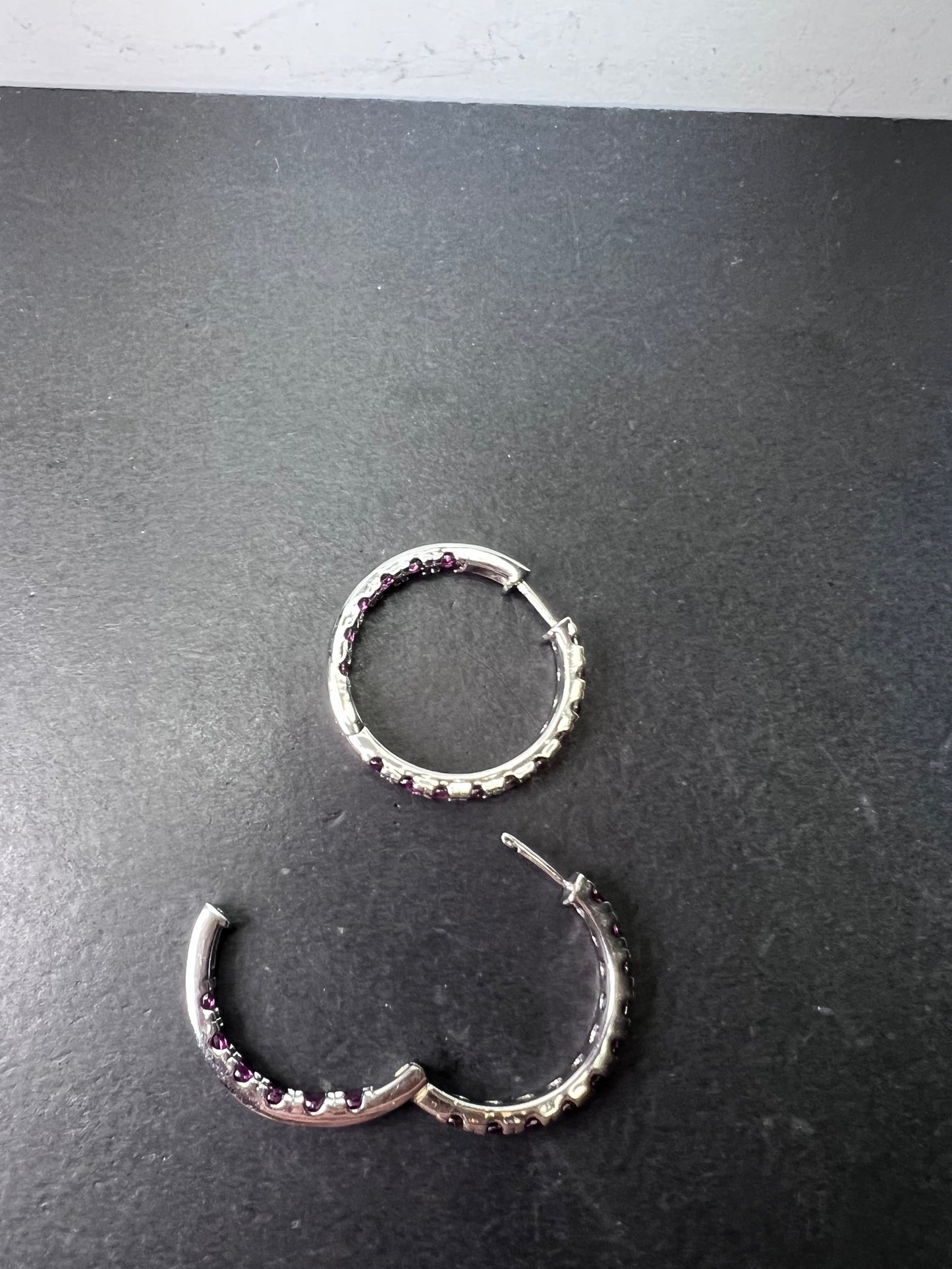 Grape rhodolite garnet hoop earrings in sterling silver