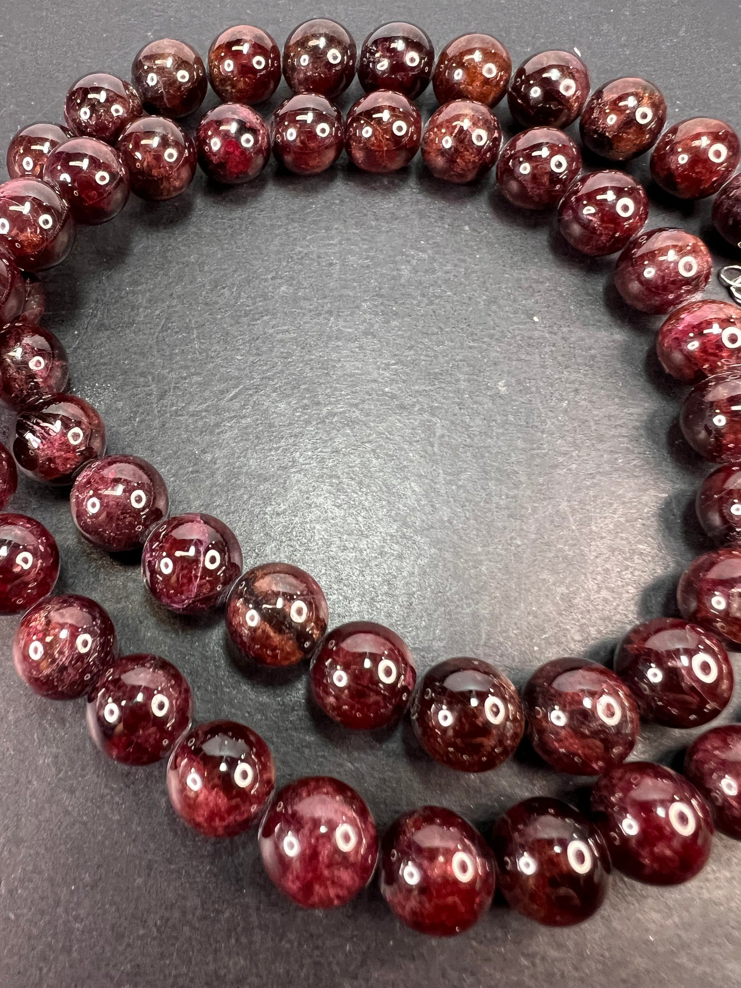 Garnet beaded necklace with sterling silver clasp