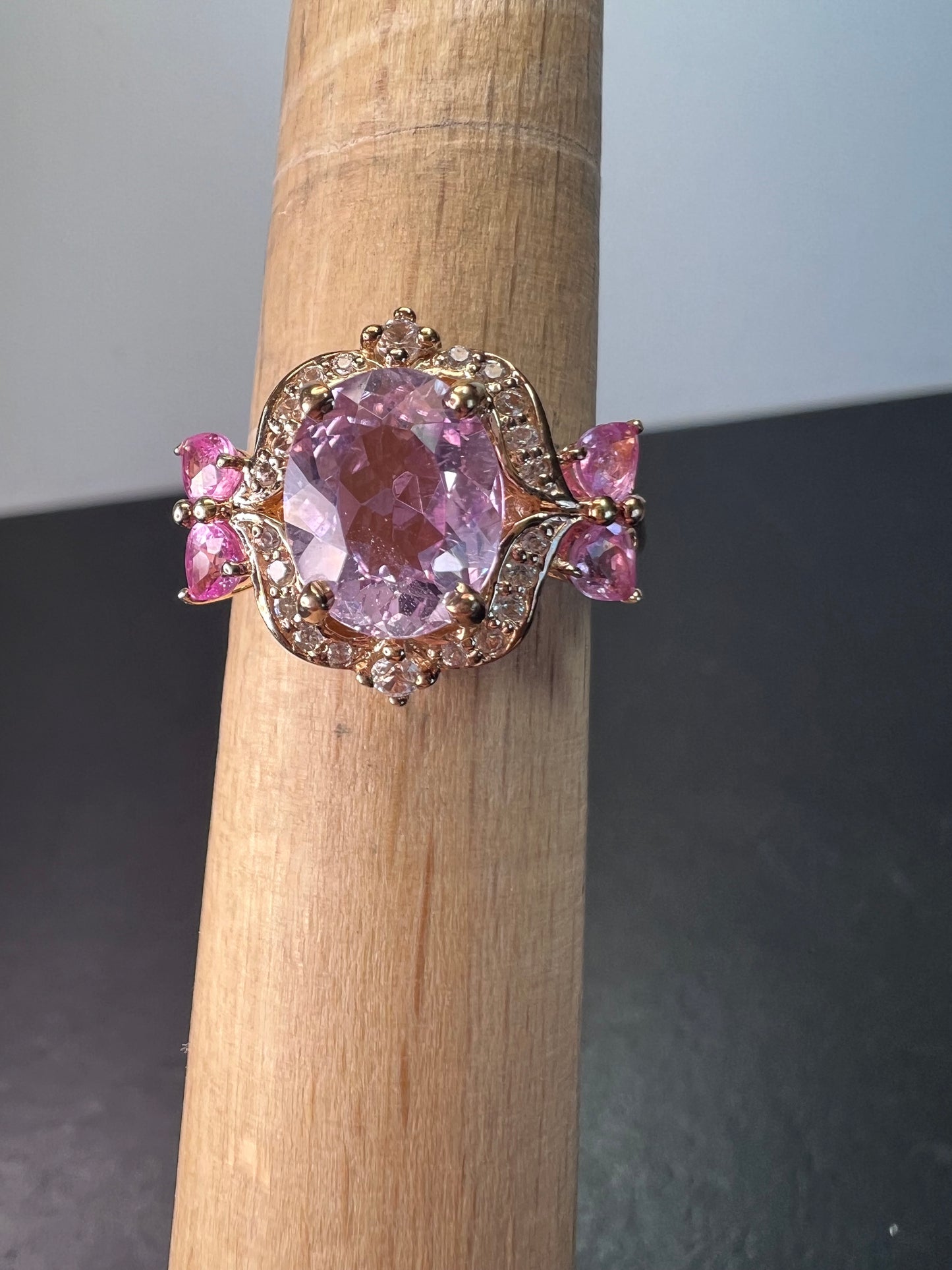 Kunzite and pink sapphire halo ring size 9