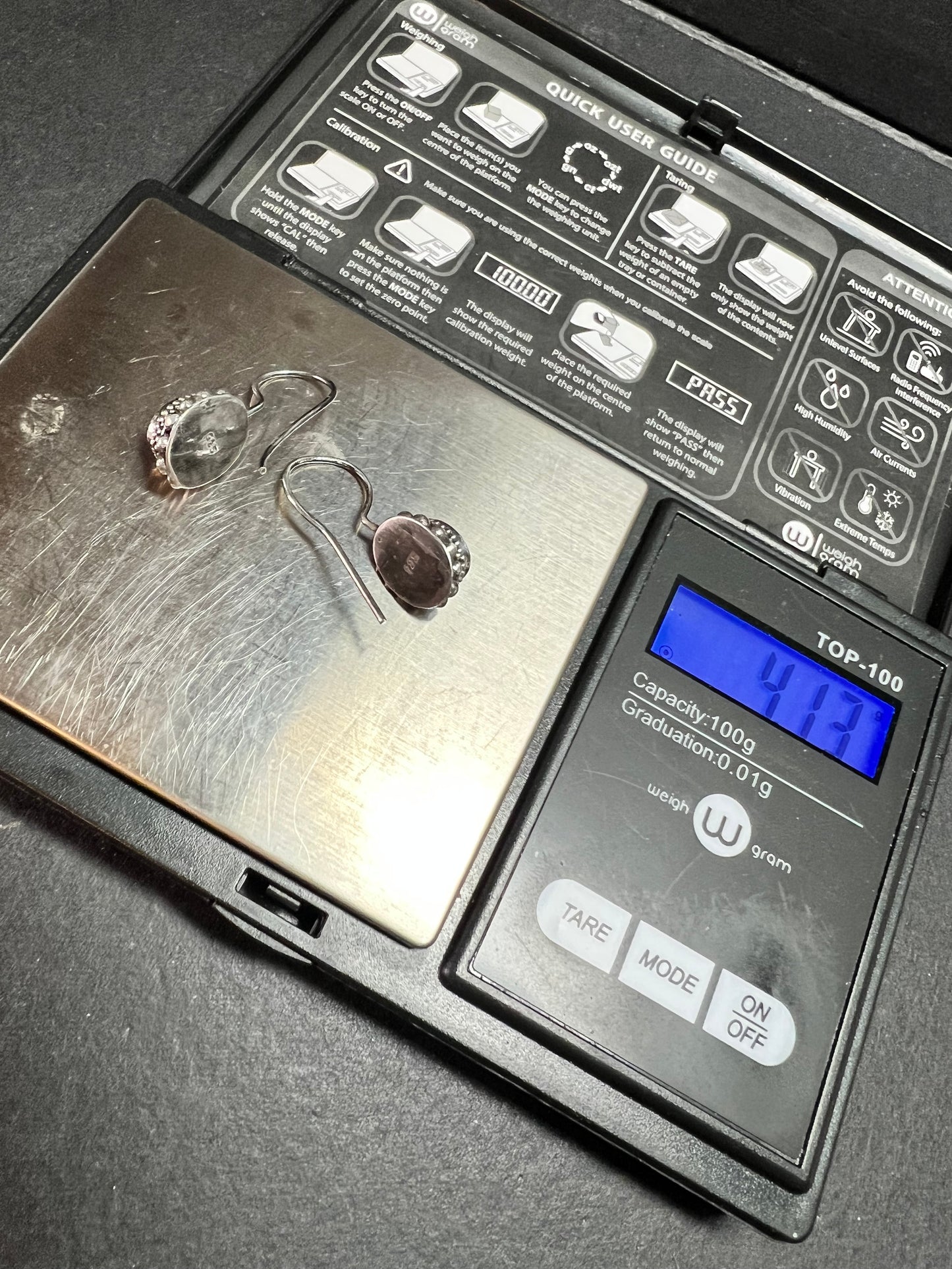 Vintage Balinese Sterling Silver Amethyst Drop Earrings Beaded Halo