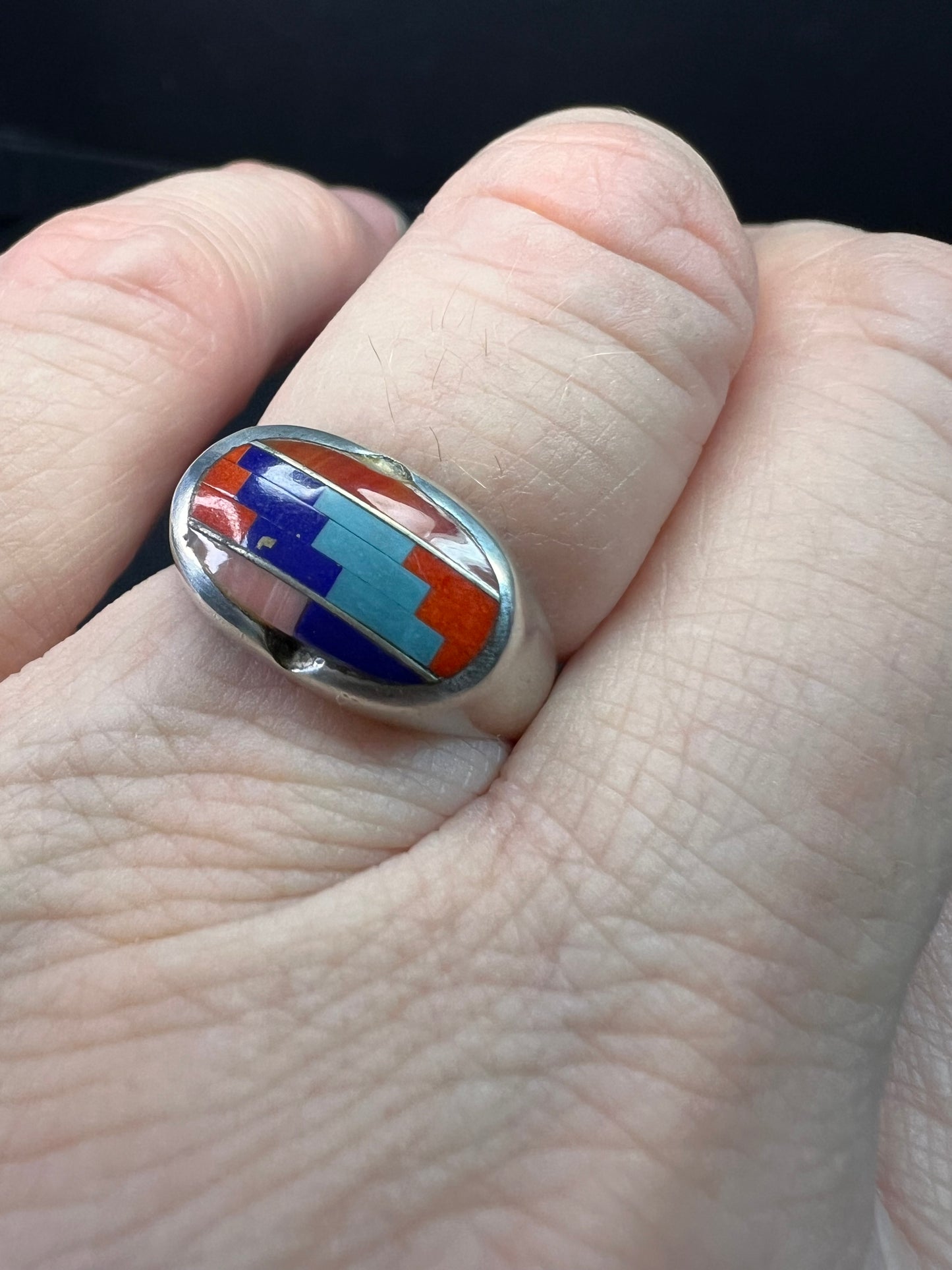 Vintage 925 Sterling Silver Southwest Mosaic Inlay Ring Size 7