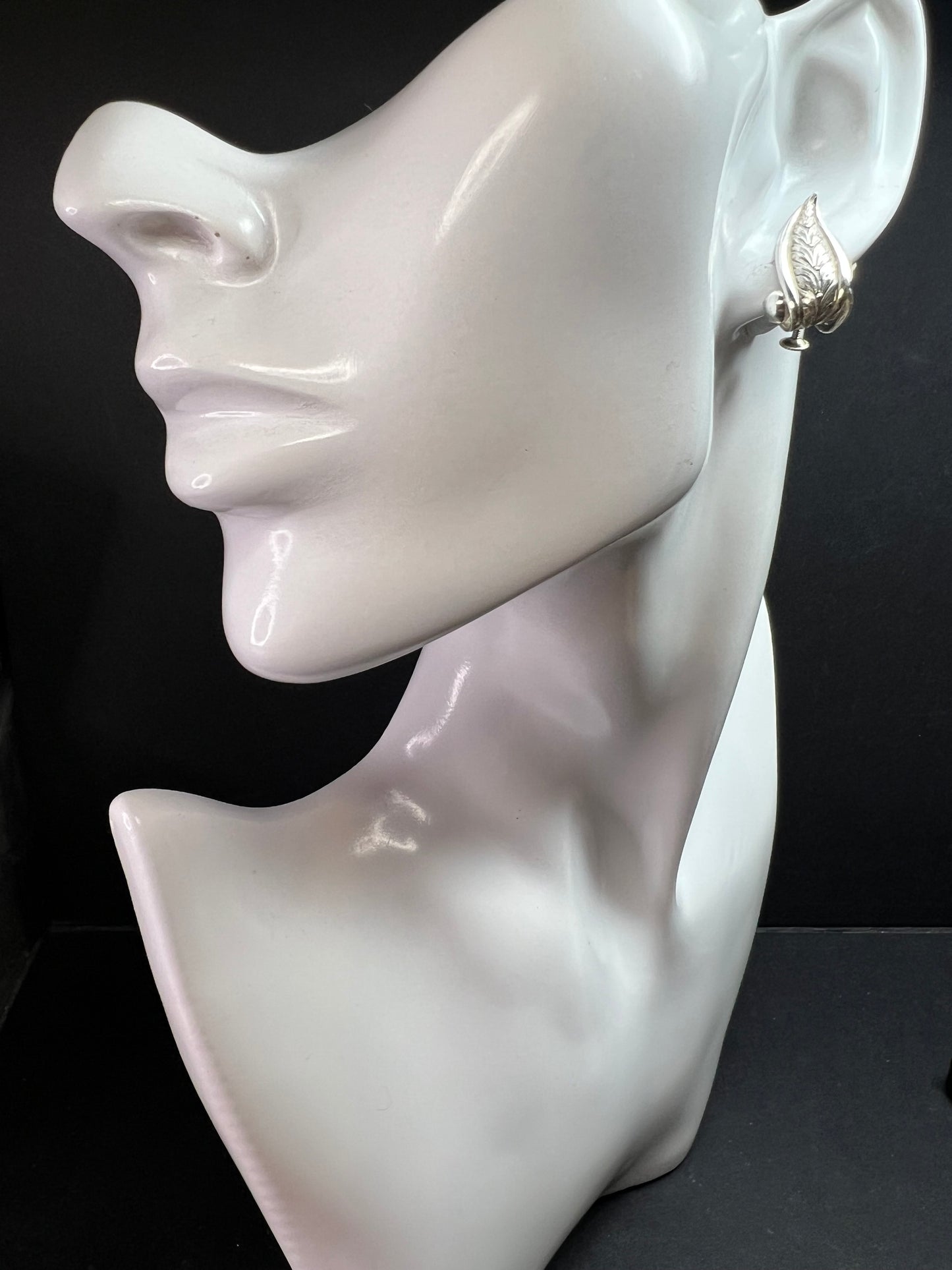 Vintage Forstner Sterling Silver Leaf Screwback Earrings Mid Century