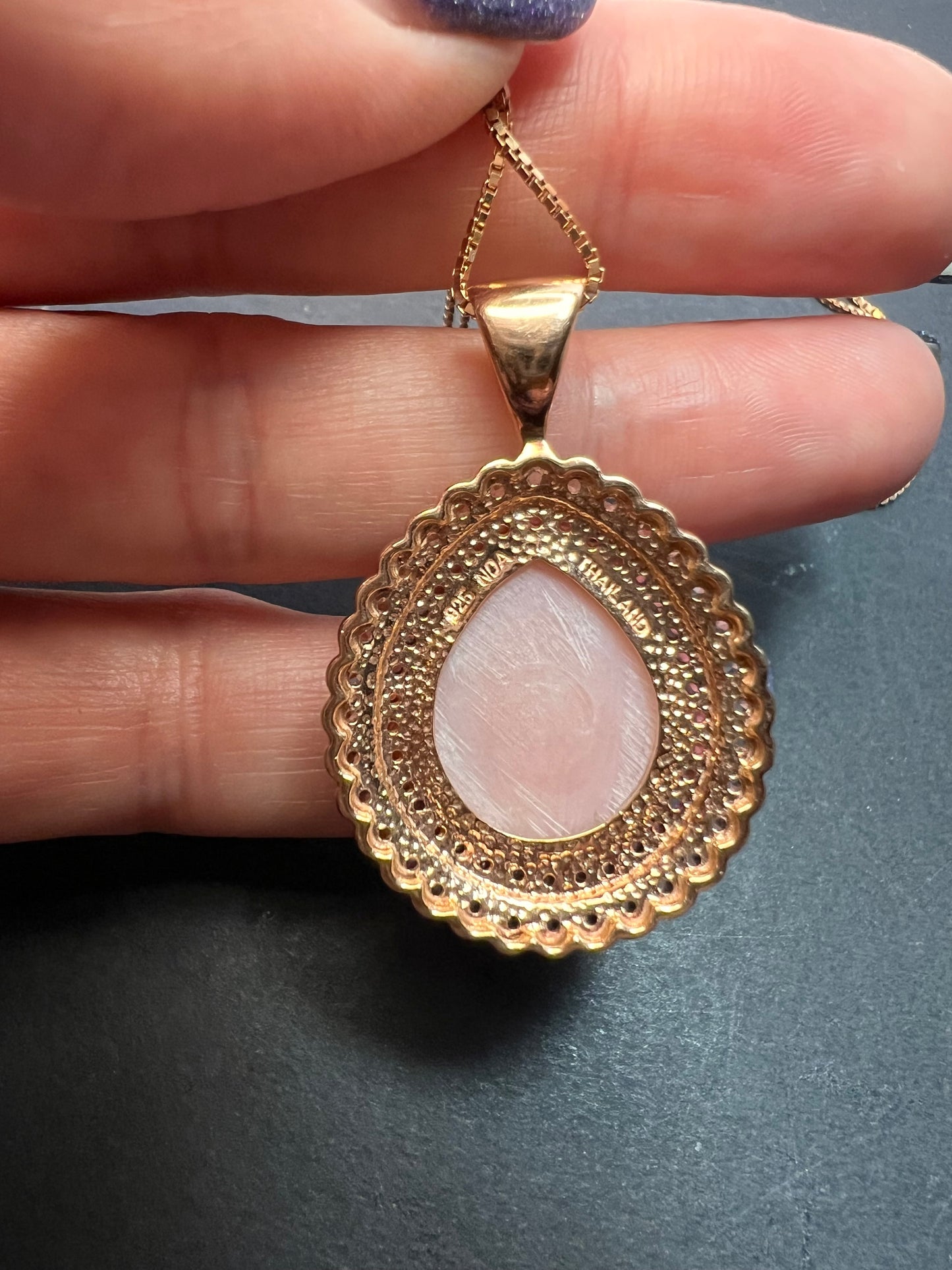 Pink opal, pink tourmaline and white topaz pendant necklace rose gold over sterling 18 inch chain