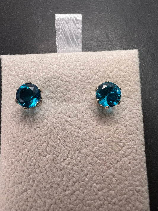 Blue stone stud earrings in sterling silver