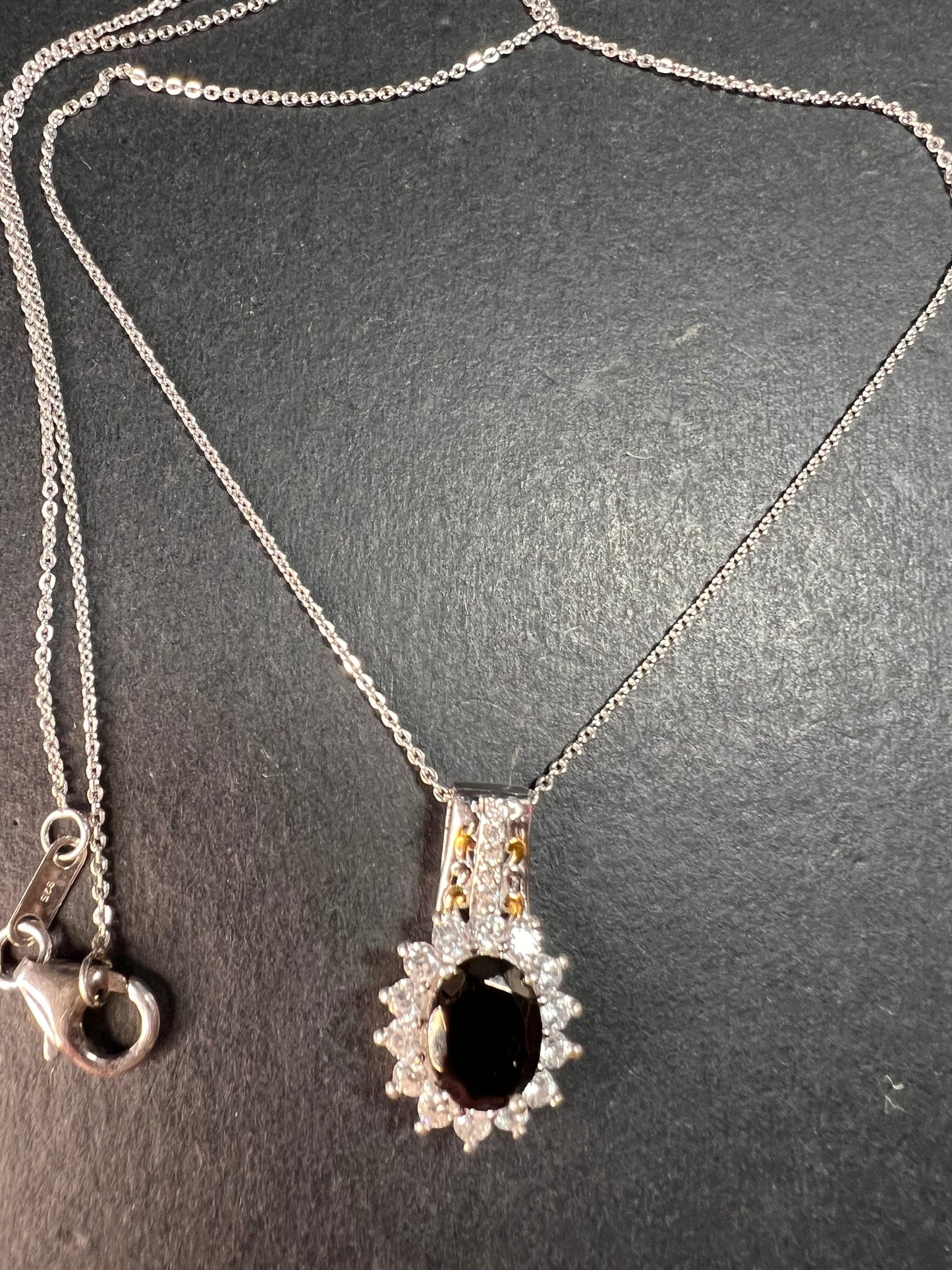 NEW elite Shungite and zircon pendant and chain in vermeil and rhodium over sterling silver