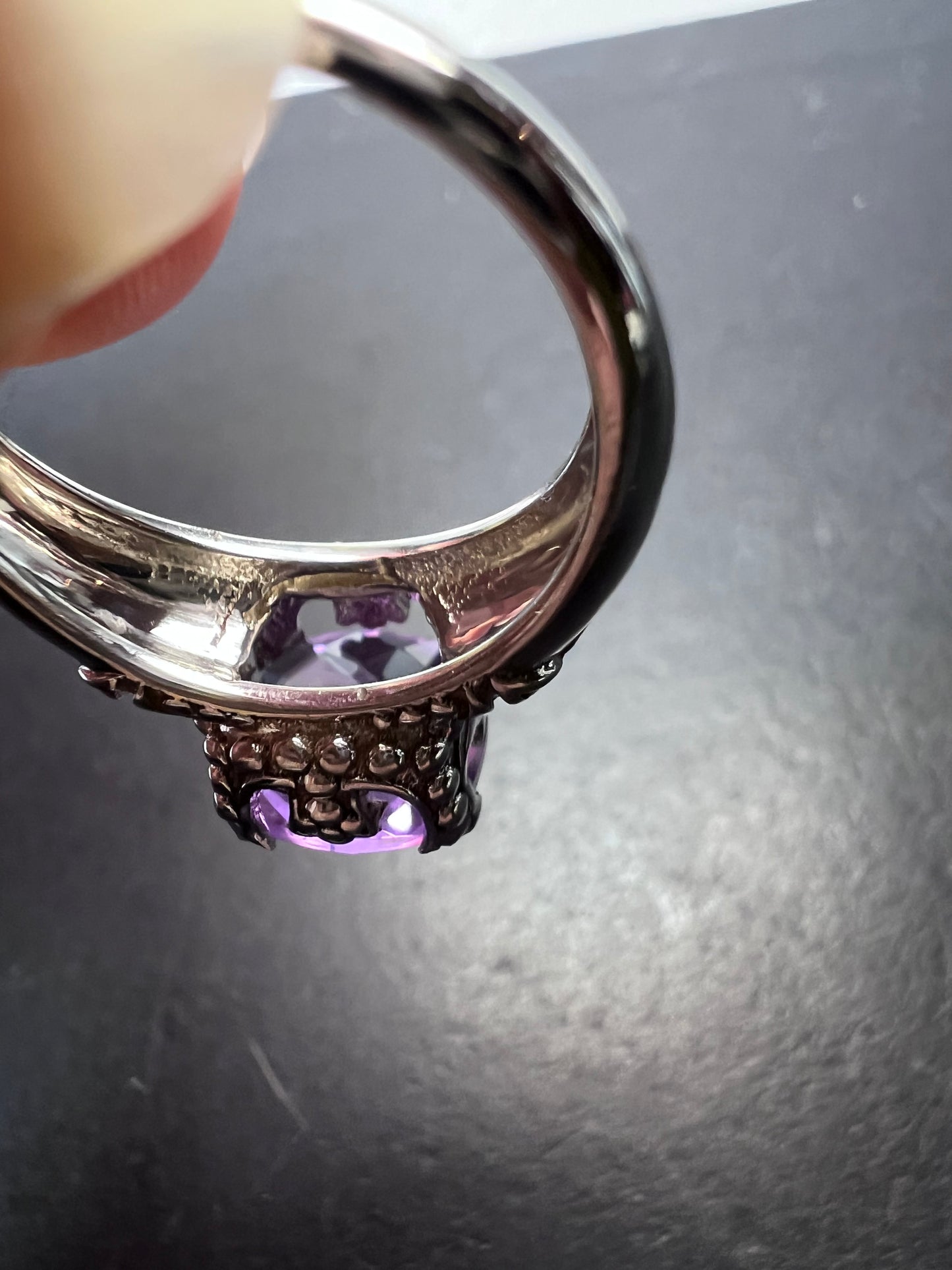 Amethyst cathedral crown setting sterling silver solitaire ring size 9