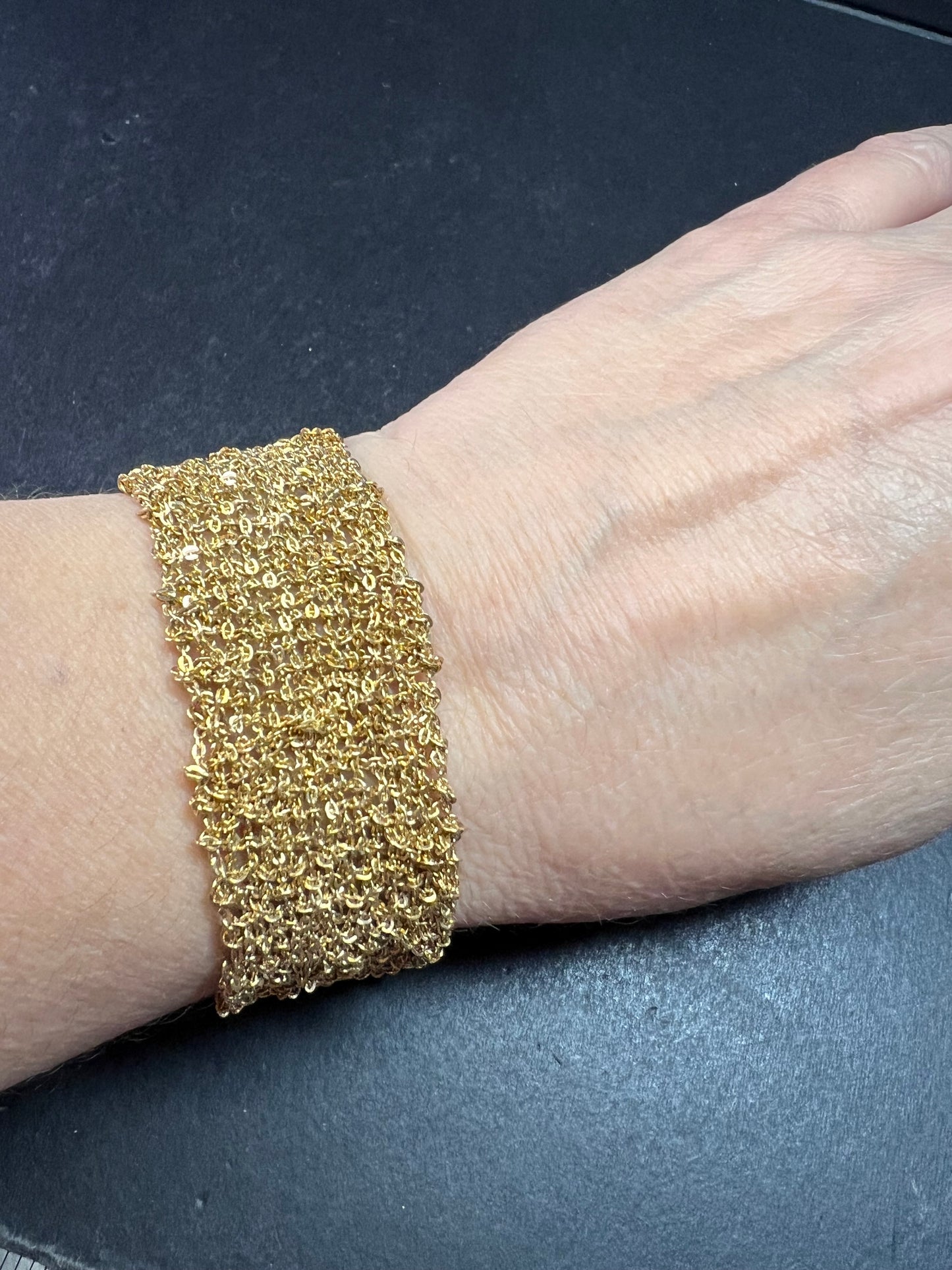 Gold plated over bronze mesh italian bracelet