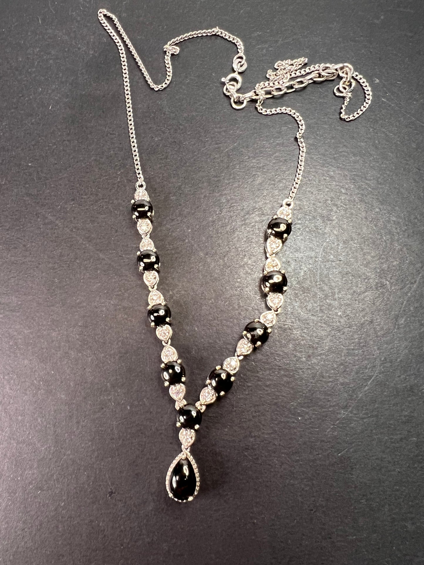 Shungite and white topaz necklace in sterling silver