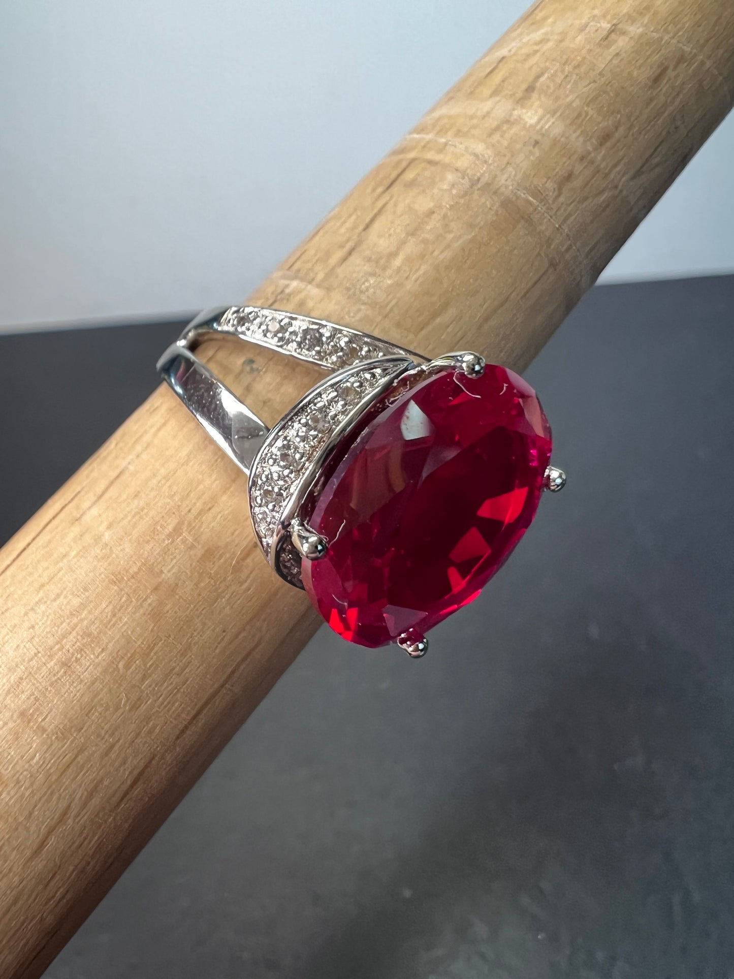 Lab created ruby cocktail ring in sterling silver size 9