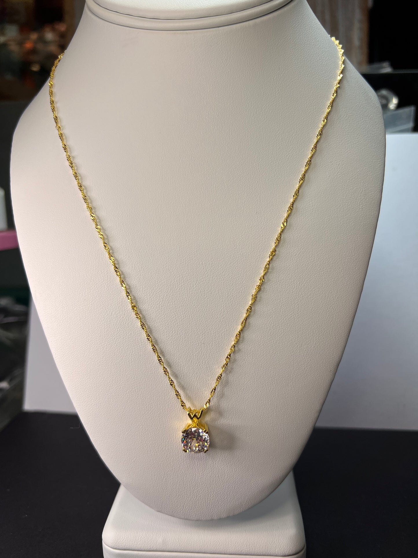 Charles Winston CZ gold over Sterling solitaire pendant and chain necklace