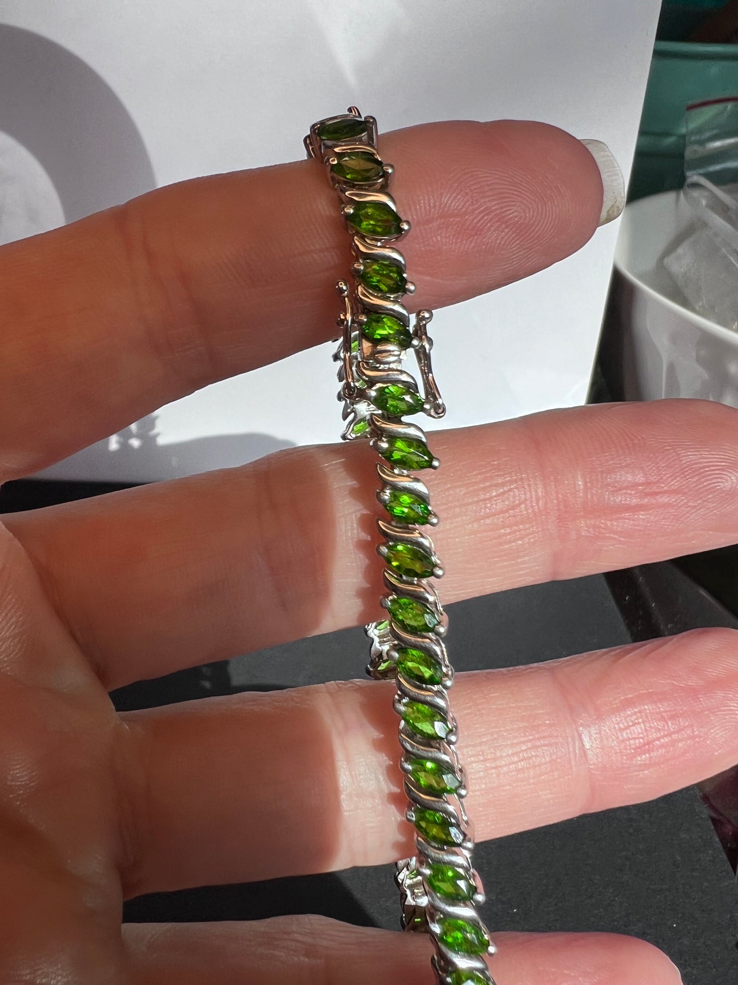 Chrome diopside tennis bracelet in rhodium over sterling silver