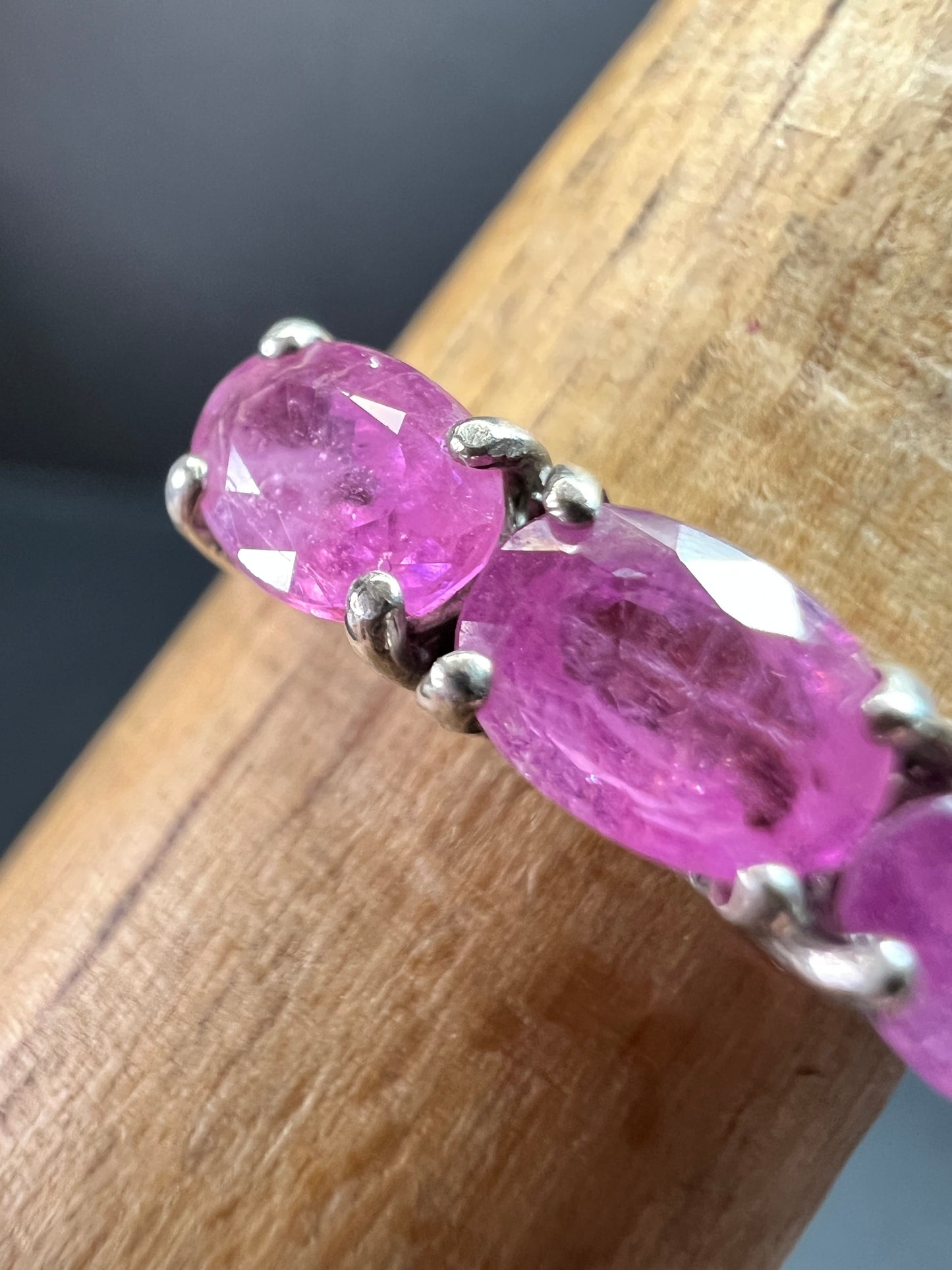 Pink Sapphire & White Zircon Sterling Silver Ring Size 9