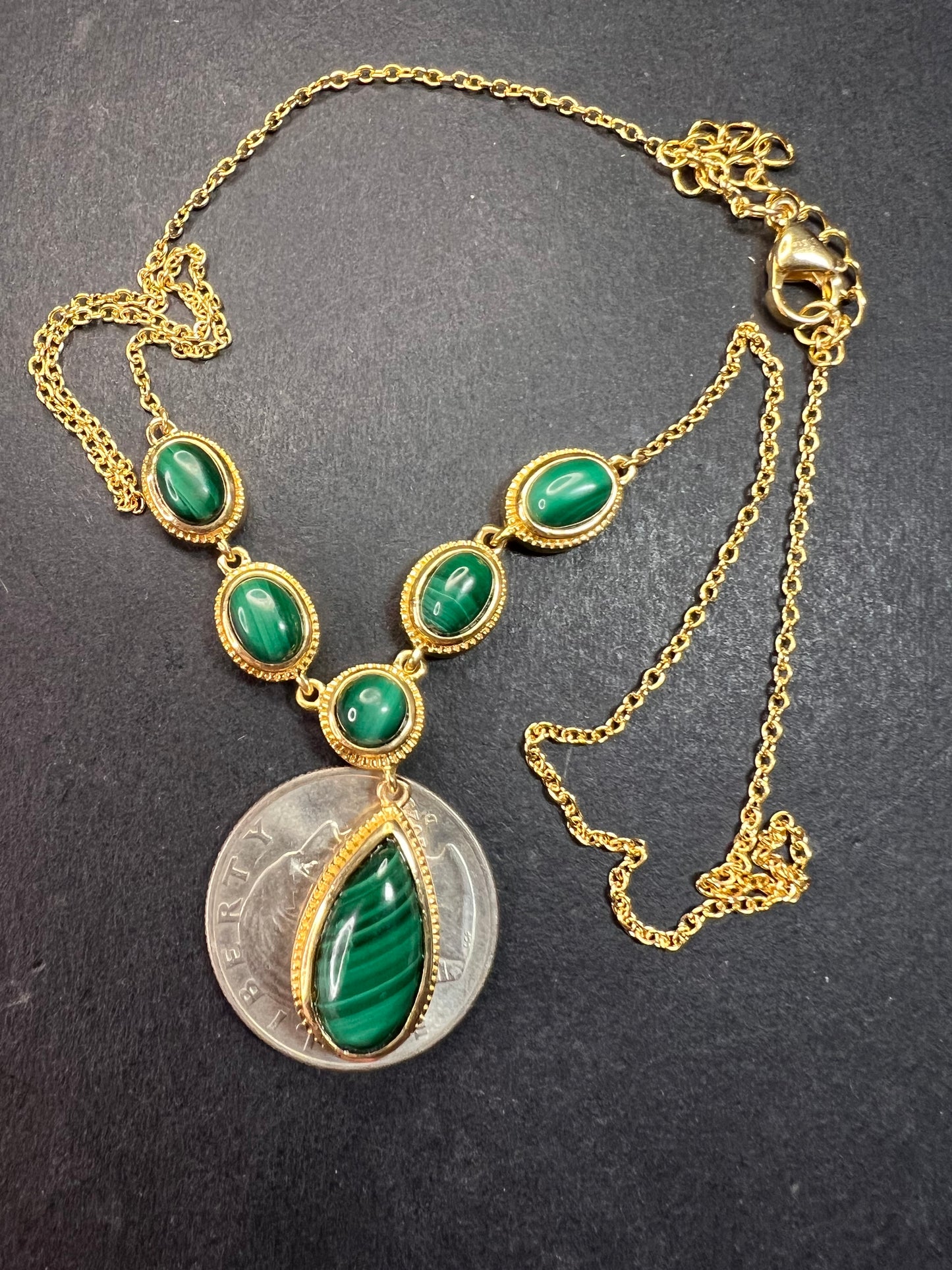 NEW Malachite necklace in yellow gold over brass 18-22inch