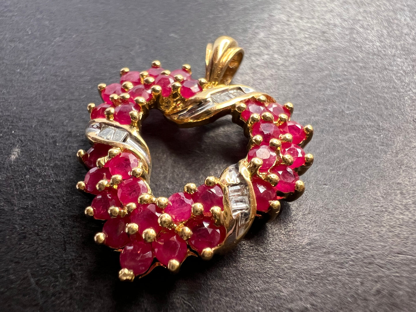 10k gold ruby and diamond heart pendant