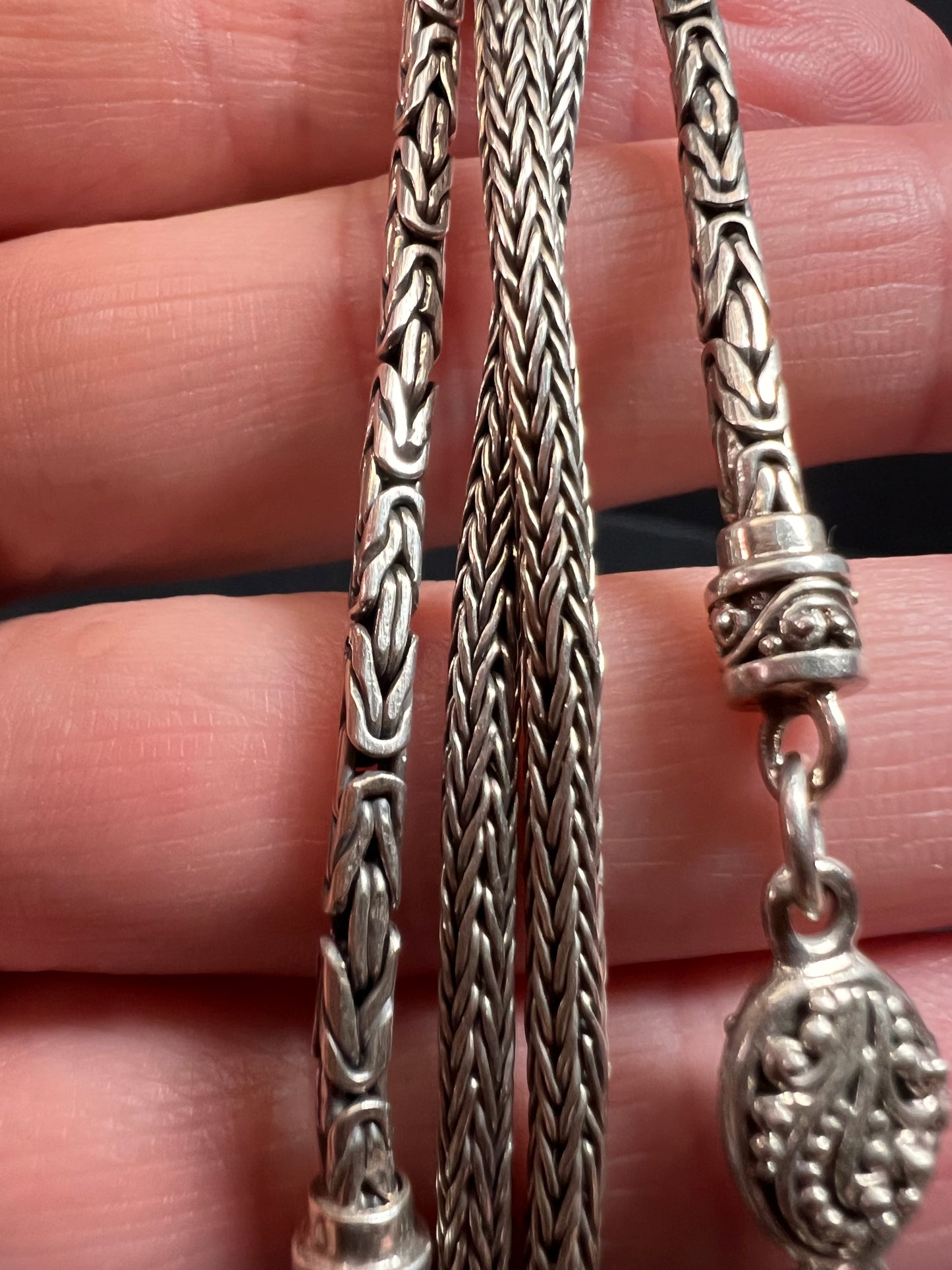 Sarda Sterling Silver 36” Balinese Foxtail Station Necklace – Handcrafted 925 Artisan Chain