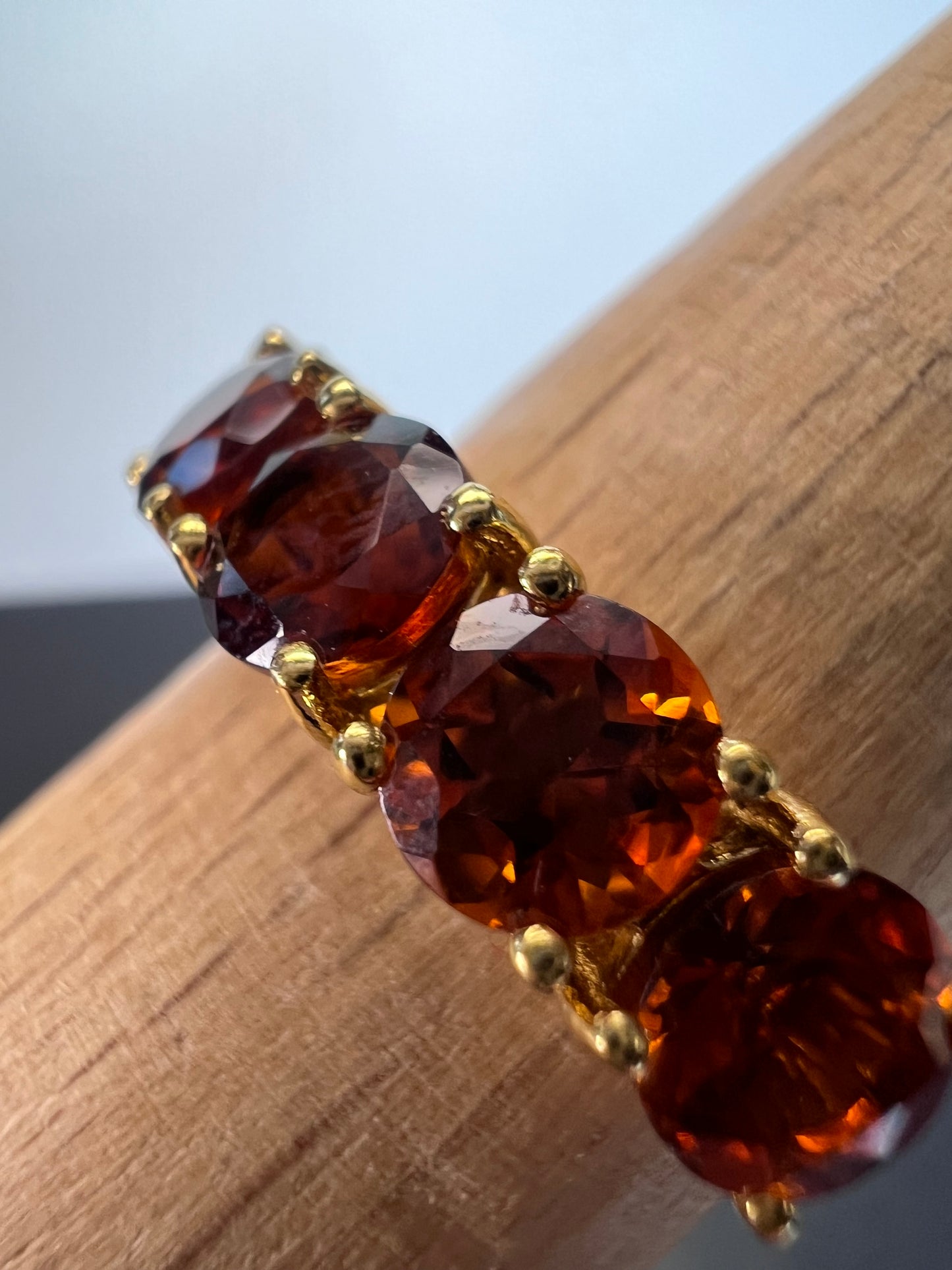 Brazilian Cherry Citrine 5 Stone Ring in Vermeil Yellow Gold Over Sterling Silver 2.25 ctw size 9