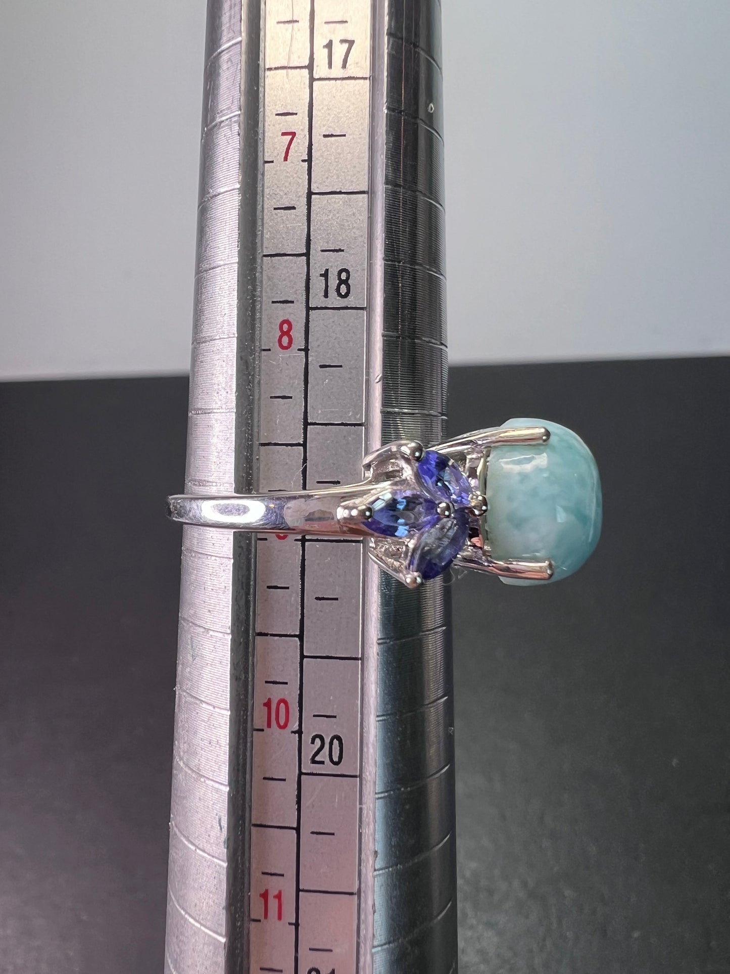 Larimar and tanzanite sterling silver ring size 9