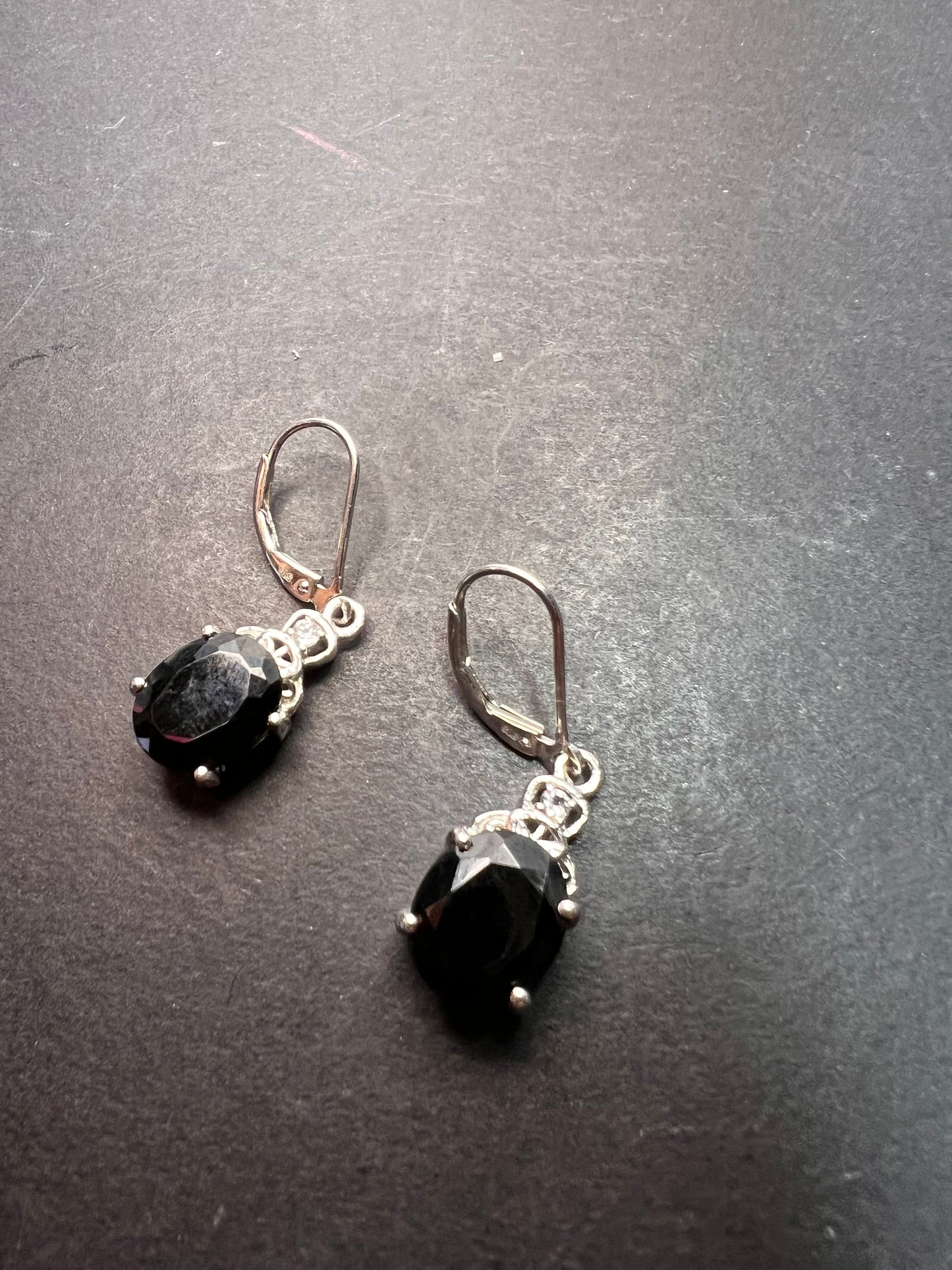 Black spinel lever back Sterling earrings