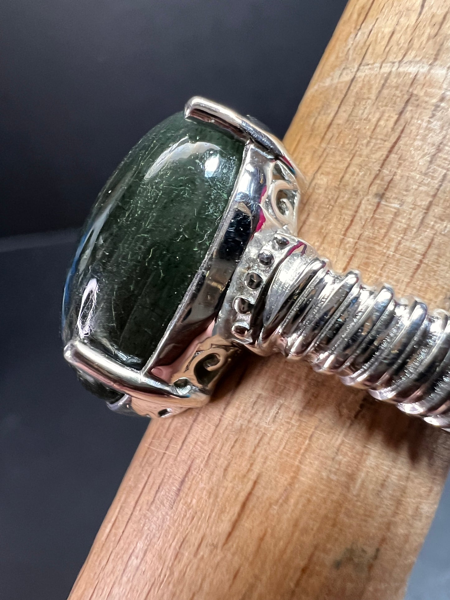 NEW labradorite ring in platinum over brass size 8