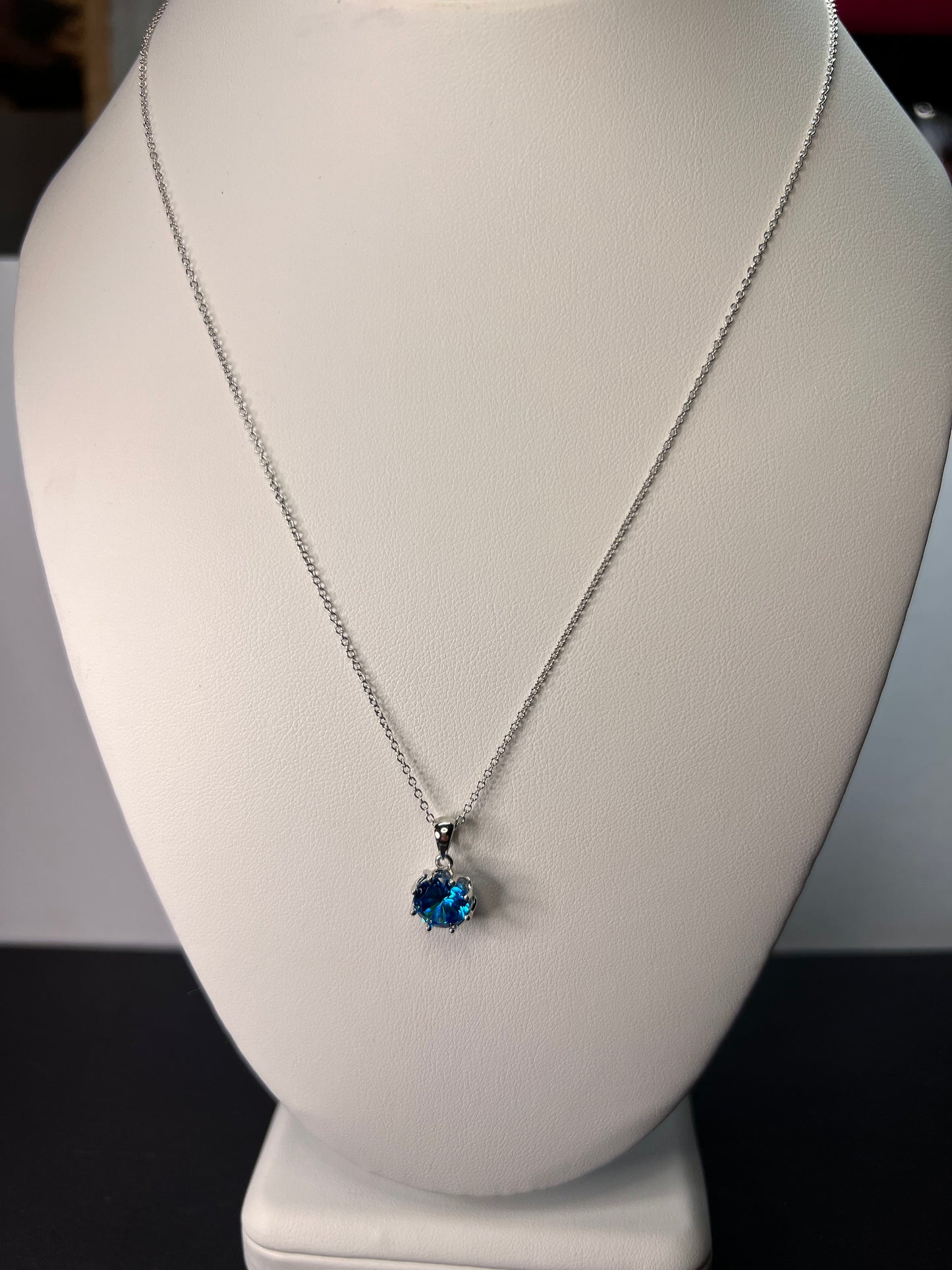 YGI blue CZ rhodium over sterling silver solitaire pendant and chain